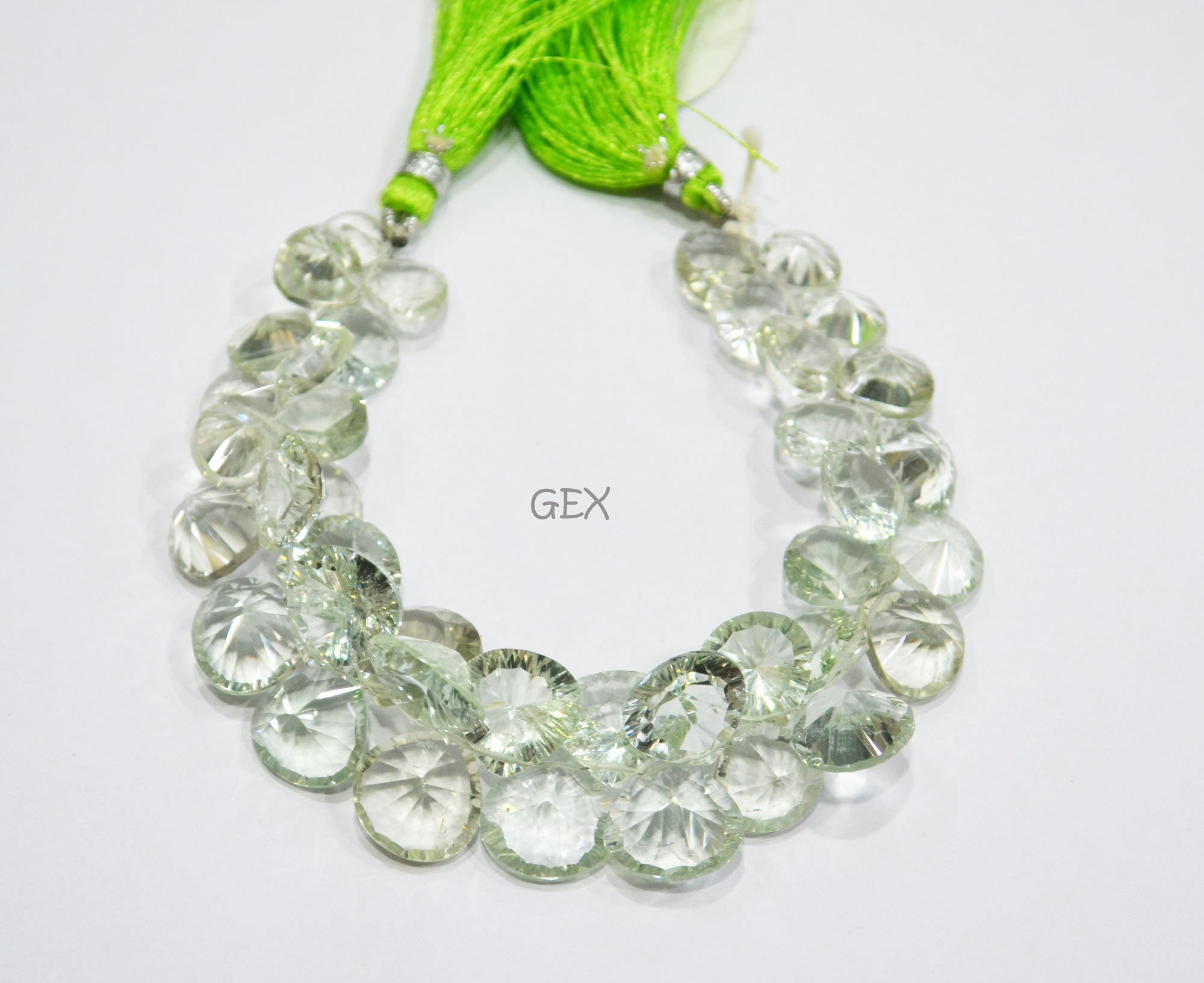 Green Amethyst Concave Cut Heart Shape Beads , Green Amethyst Concave Cut Briolettes , Sold By Strand , 10x10 - 14x14 mm , 7 Inches , BL-2689