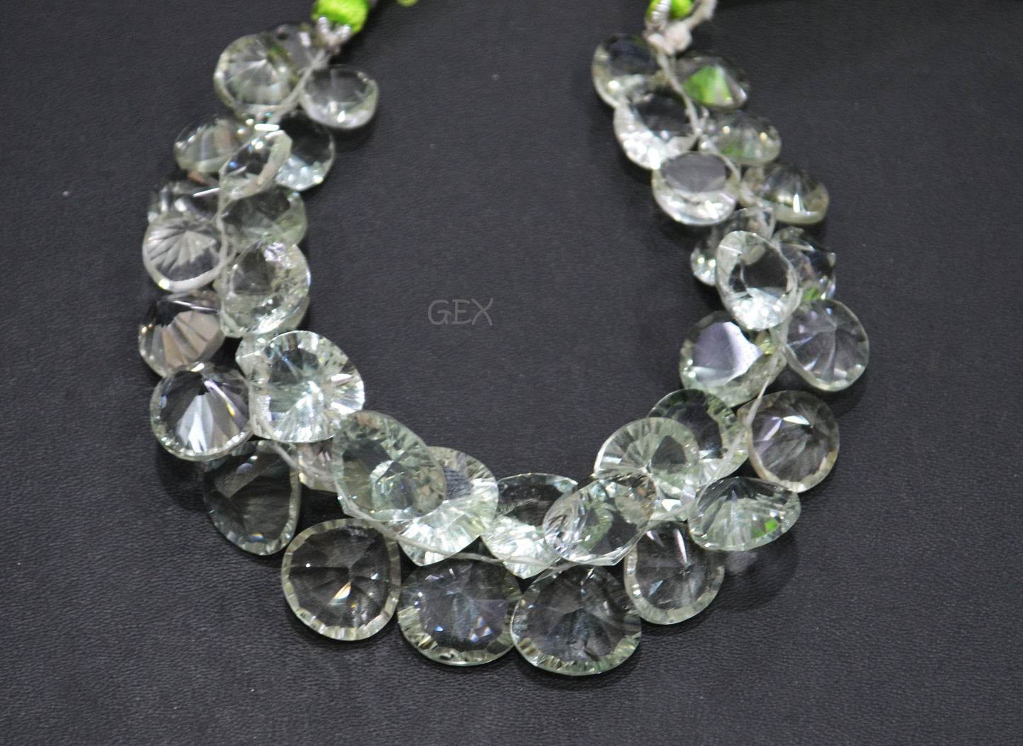 Green Amethyst Concave Cut Heart Shape Beads , Green Amethyst Concave Cut Briolettes , Sold By Strand , 10x10 - 14x14 mm , 7 Inches , BL-2689