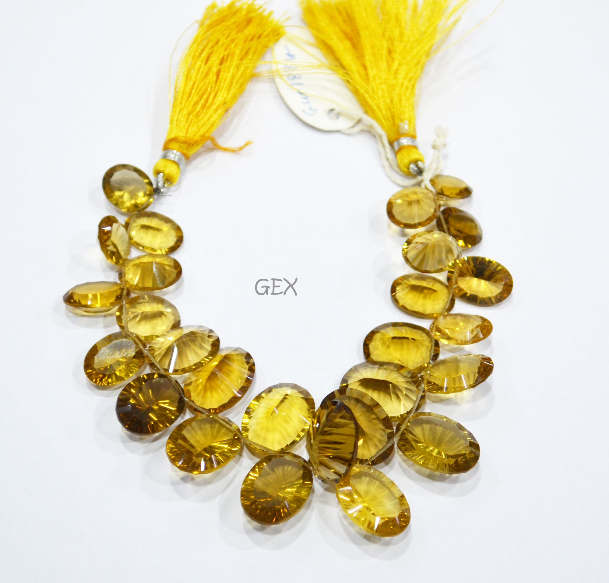 Beer Quartz Concave Cut Oval Shape Beads , 10x12 - 13x18 mm , 7 Inches , BL-2695