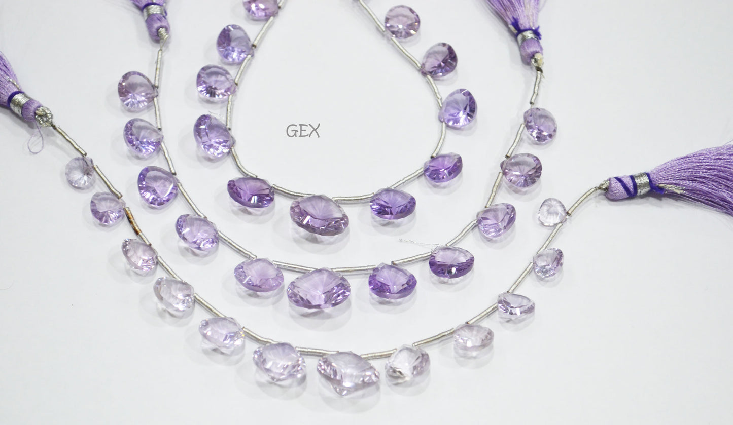 Pink Amethyst Concave Cut Heart Shape Beads , 8x8 - 16x16 mm , 6.50 Inches , BL-2723