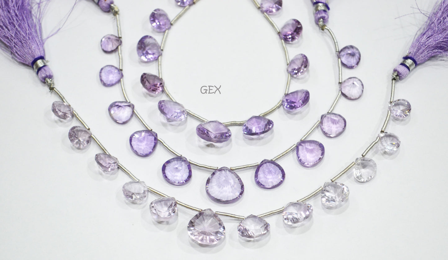 Pink Amethyst Concave Cut Heart Shape Beads , 10x10 - 14x14 mm , 6.50 Inches , BL-2742