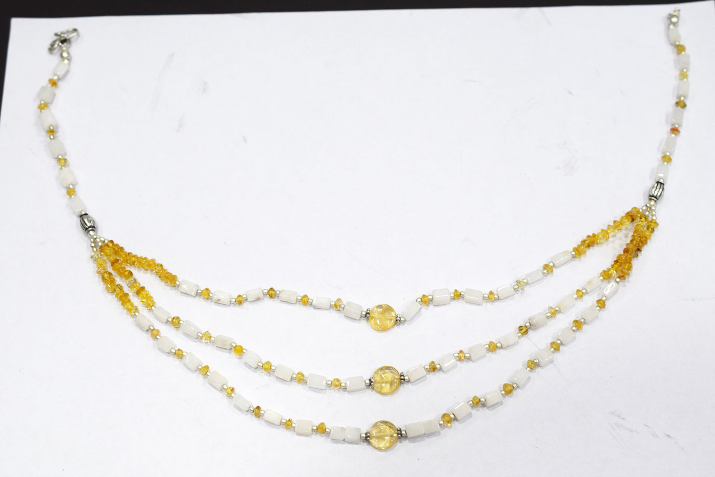 Natural Citrine White Agate Necklace Set, Handmade Multi Strand Yellow Gemstone Statement Jewelry, Boho Crystal Dangle Earring Set Gift For Her, BL-4587