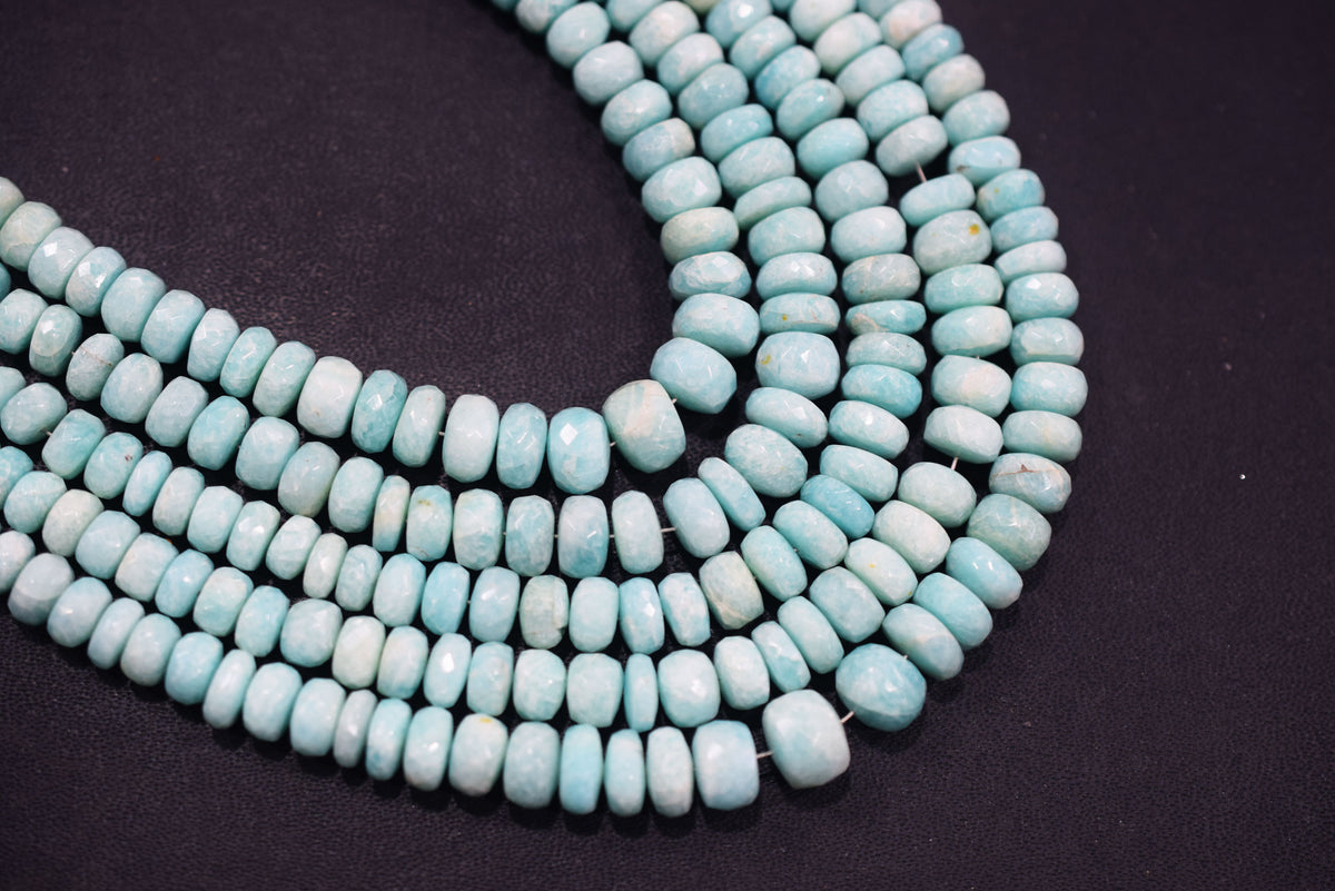 Aqua Peru Amazonite Rondelle Faceted Beads , Aqua Peru Amazonite Strand ,Sold By Strand, 4.00 to 8.00 mm , 17 inches , BL-5184