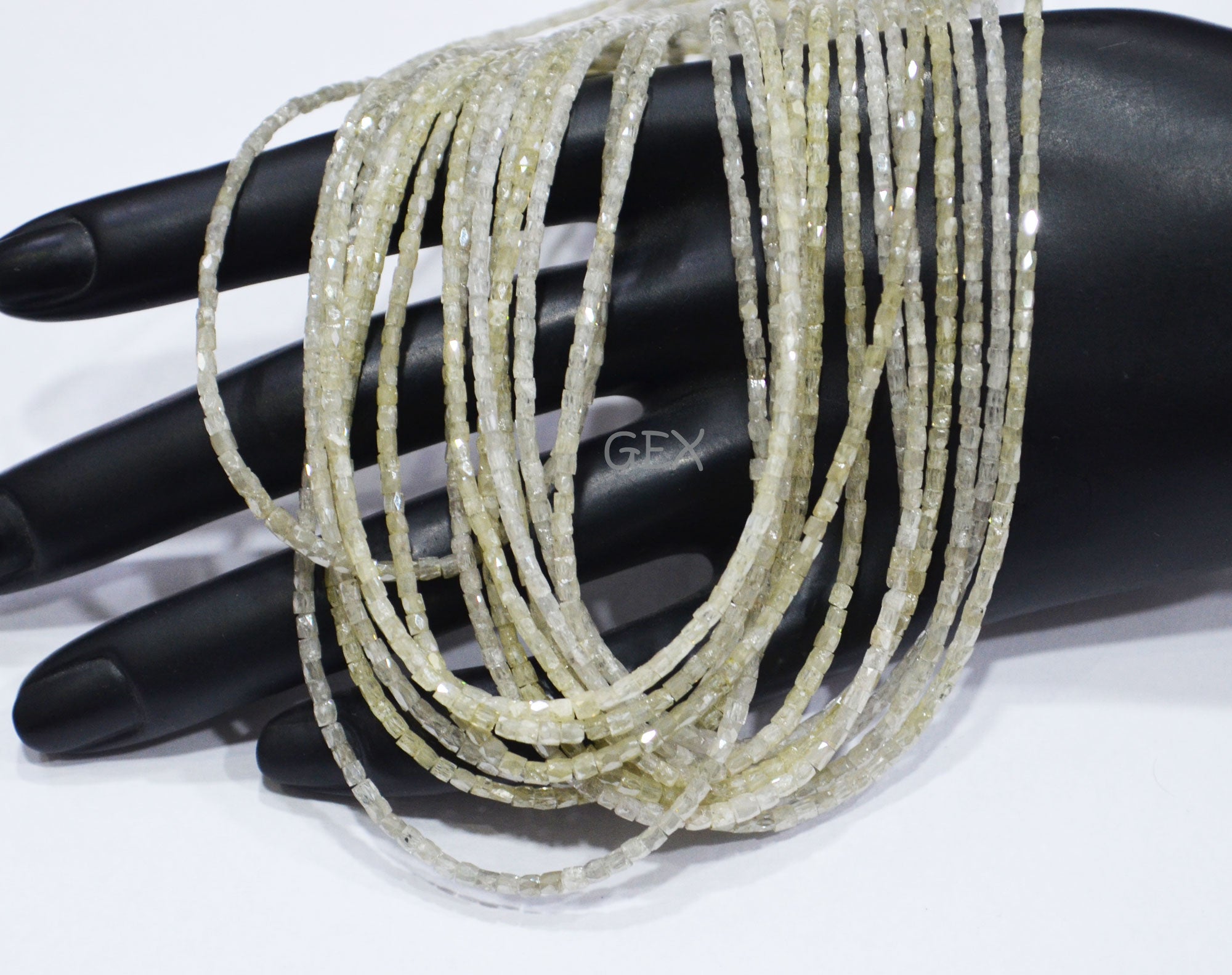 Cream White Diamond Fancy Snake Finish Box Shape Beads , Cream White Diamond Box Shape Faceted Beads , 1.25x1.50 mm 15 Inches , DD-005