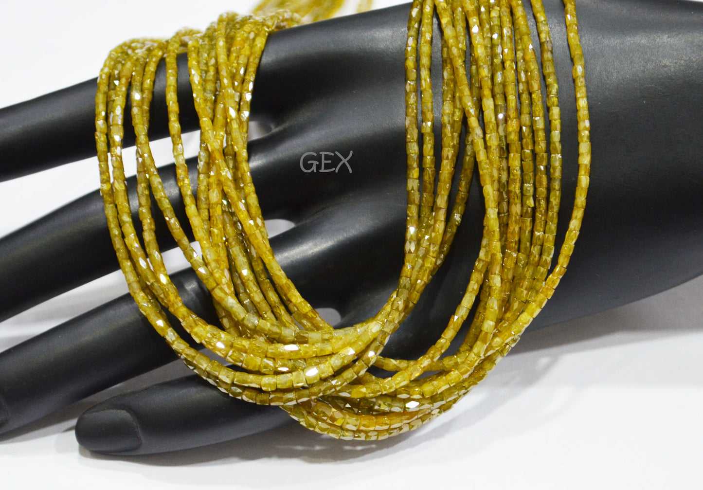Olive Yellow Tone Diamond Fancy Snake Finish Box Shape Beads , Olive Yellow Tone Diamond Box Shape Faceted Beads , 1.25x1.50 mm 15 Inches , DD-006