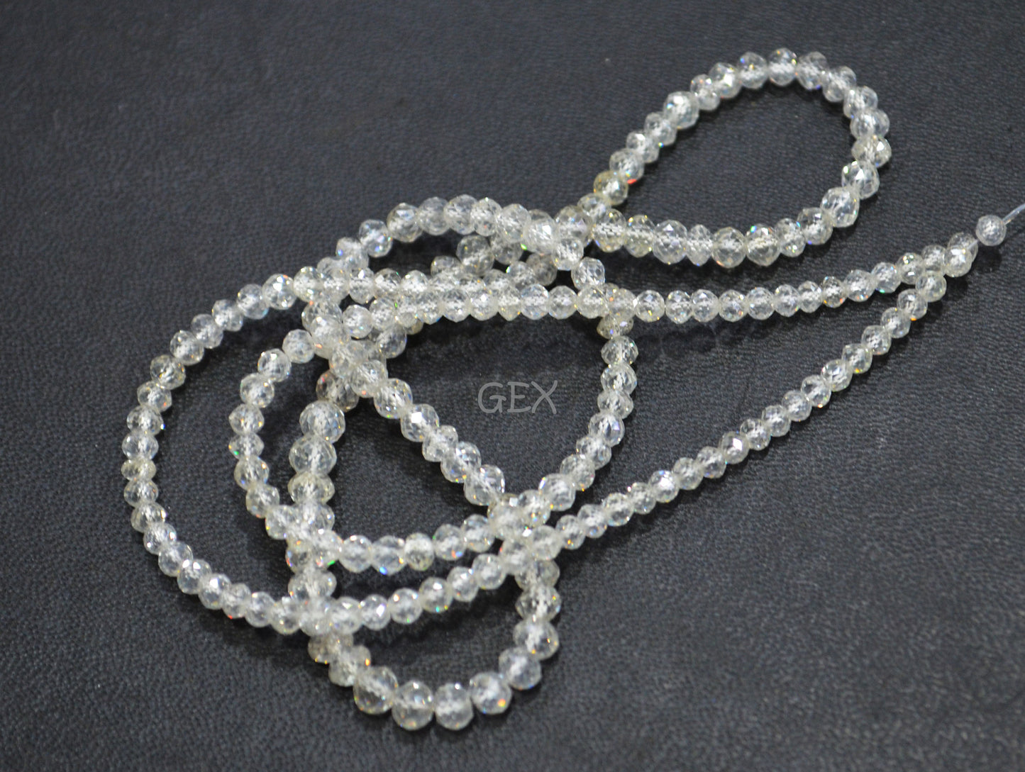 Natural White Diamond Faceted Round Shape Beads , White Diamond Faceted Beads , 18 Inches , 2.80 - 3.90 mm , DD-40