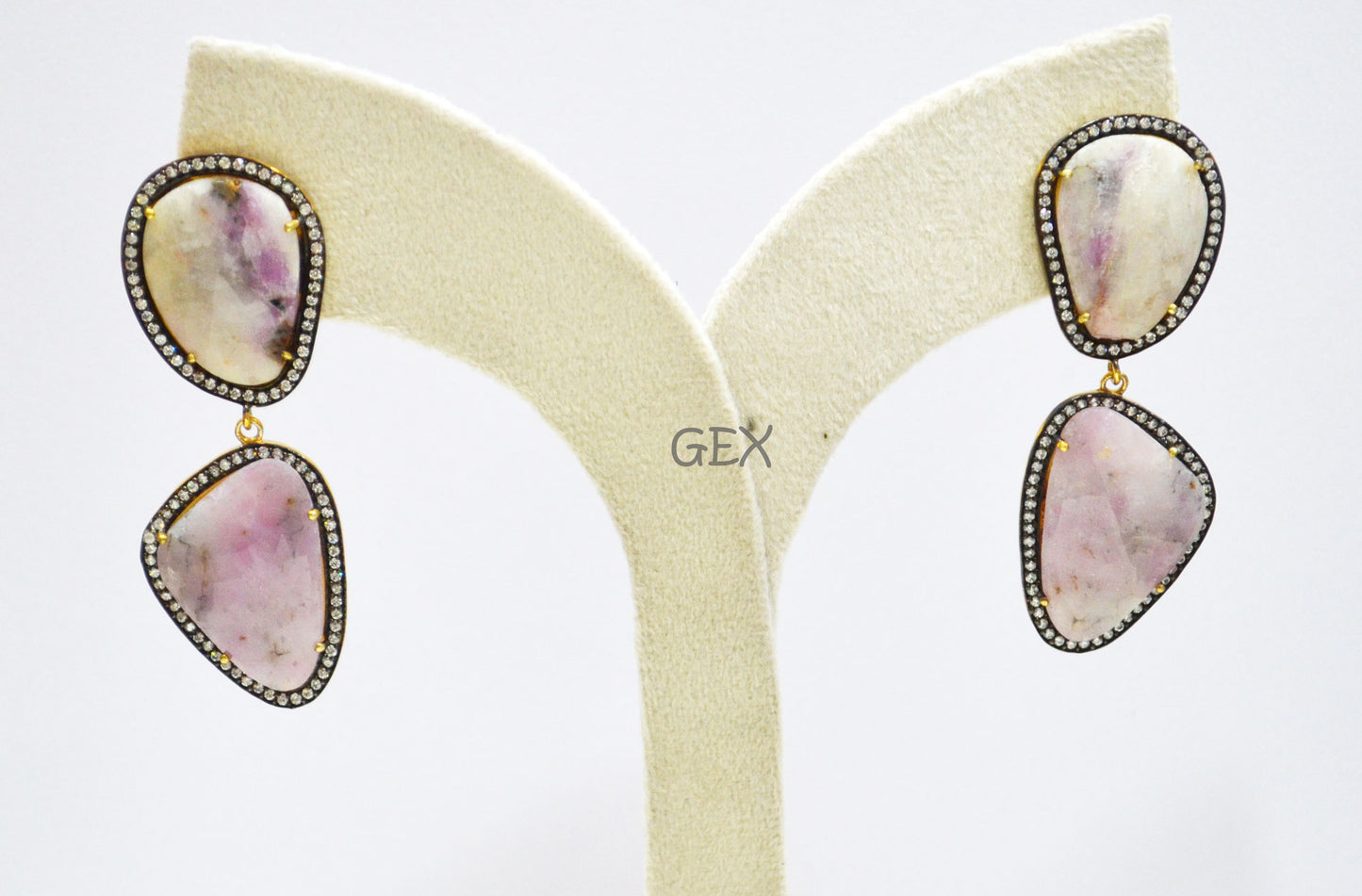 92.5 Sterling Silver Shaded White And Purple Sapphire Faceted Fancy Shape Earring , Shaded White And Purple Sapphire With Pave Cubic Zirconia Earring , 58 mm , E-021