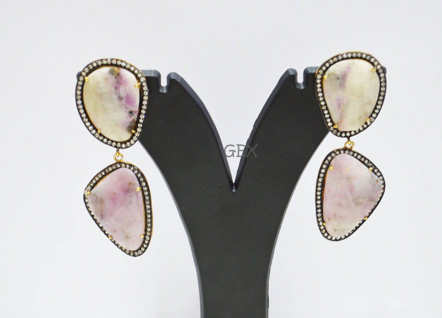 92.5 Sterling Silver Shaded White And Purple Sapphire Faceted Fancy Shape Earring , Shaded White And Purple Sapphire With Pave Cubic Zirconia Earring , 58 mm , E-021