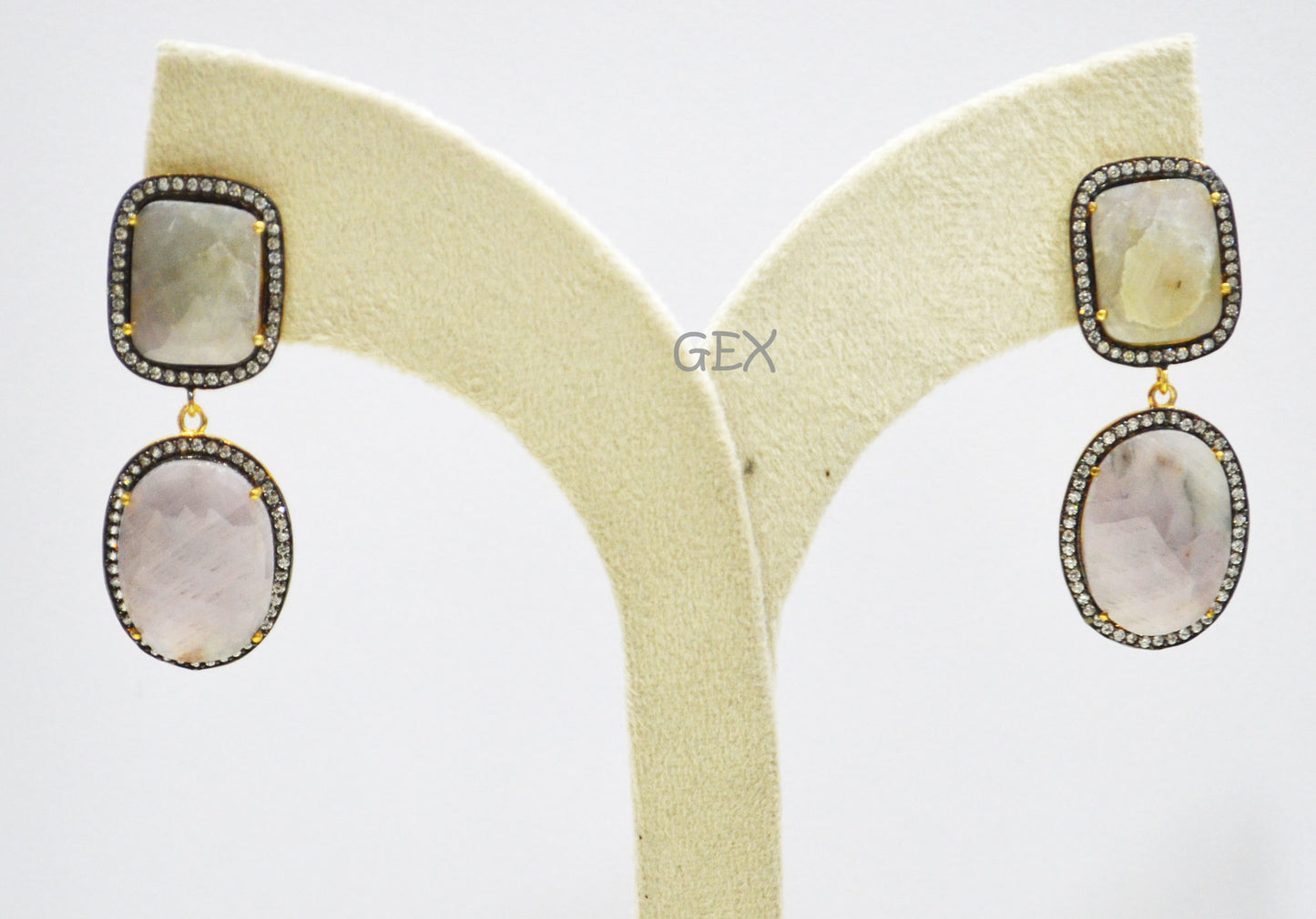 92.5 Sterling Silver Shaded White And Purple Sapphire Faceted Fancy Shape Earring , Shaded White And Purple Sapphire With Pave Cubic Zirconia Earring , 52 mm , E-041