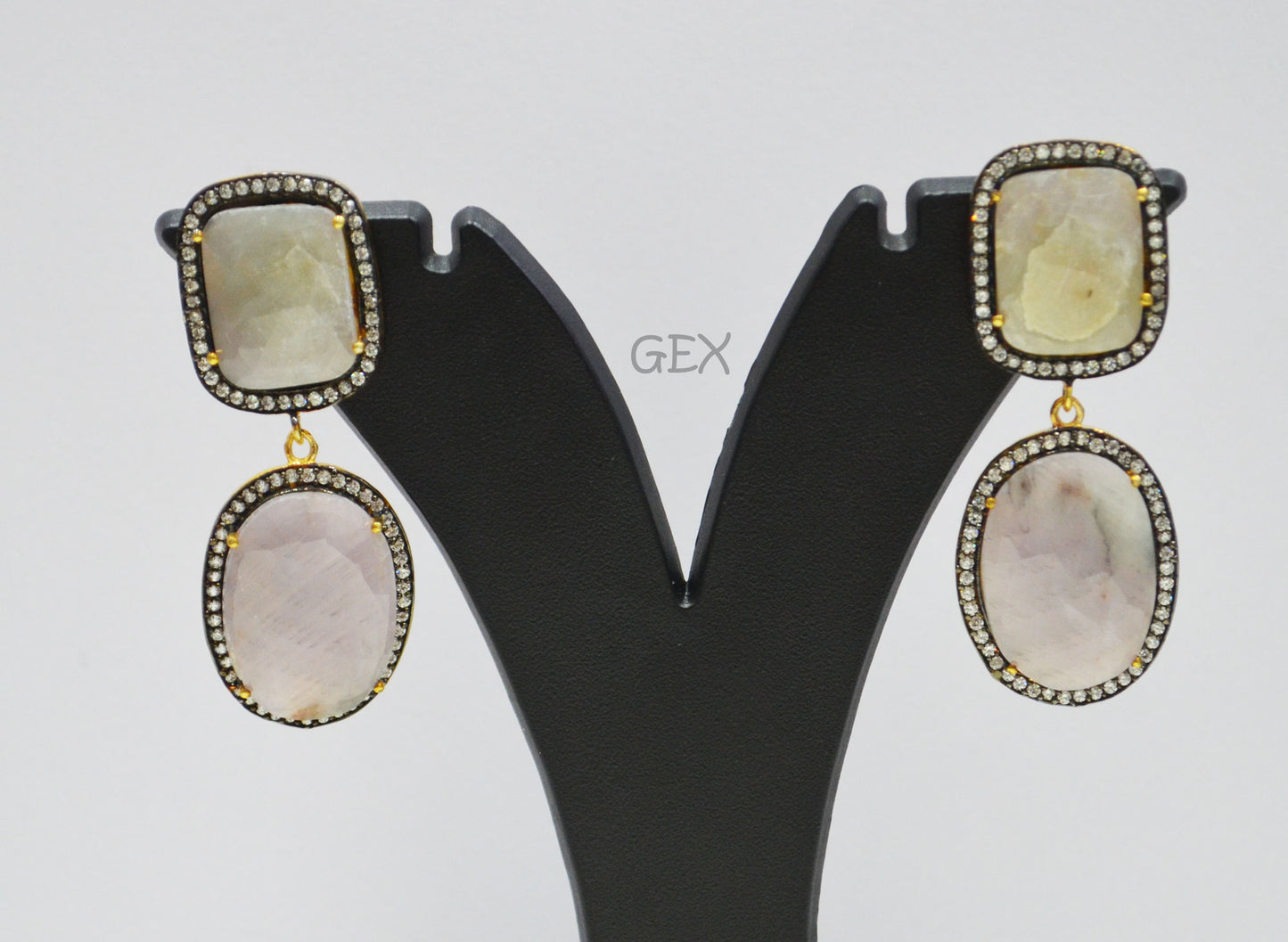 92.5 Sterling Silver Shaded White And Purple Sapphire Faceted Fancy Shape Earring , Shaded White And Purple Sapphire With Pave Cubic Zirconia Earring , 52 mm , E-041