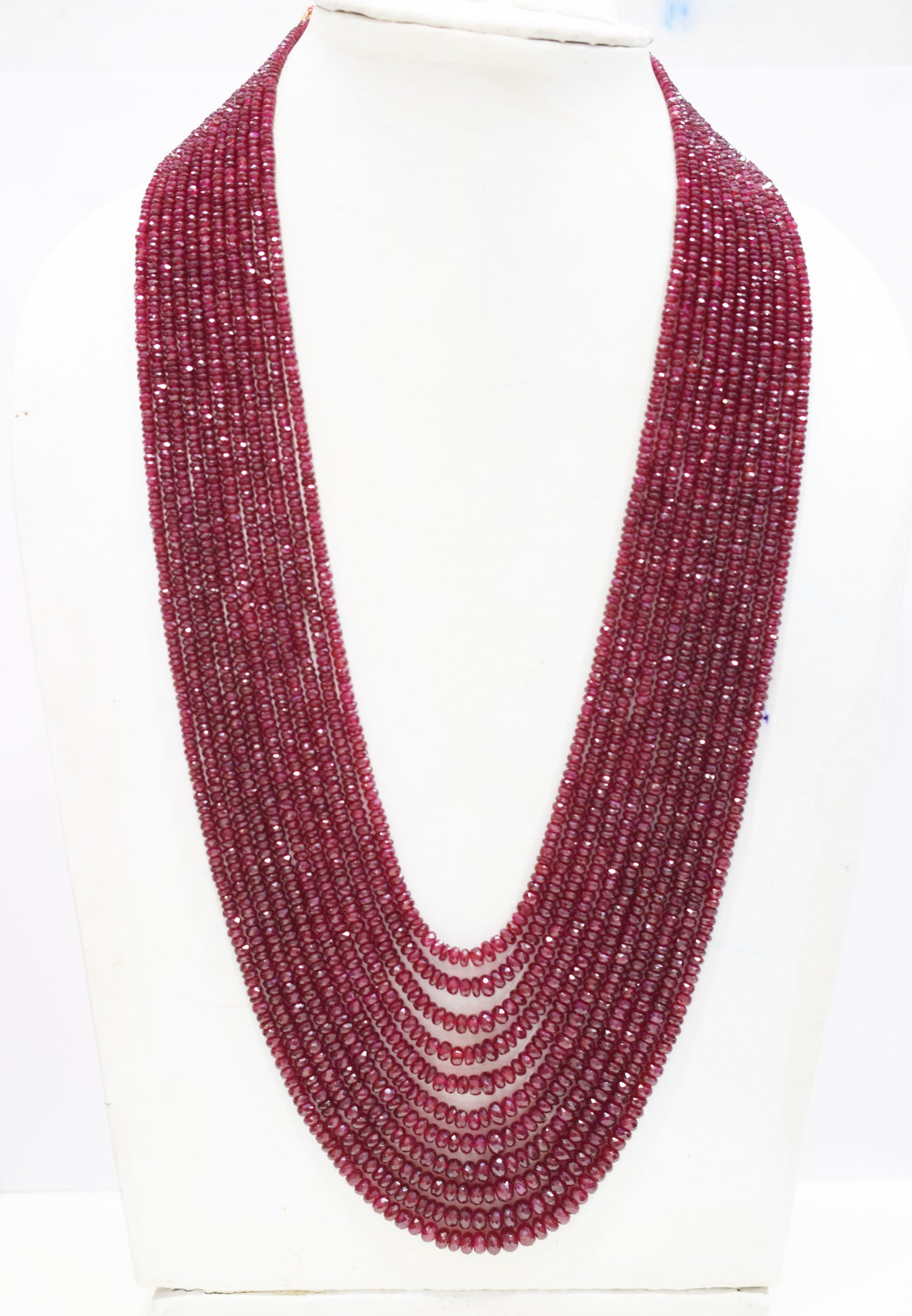 Natural Longido Ruby Faceted Rondelle Shape Necklace , Longido Ruby 11 Line Necklace 20 - 27 Inches Long With Adjustable Tussle , 3 - 6 mm , N-01