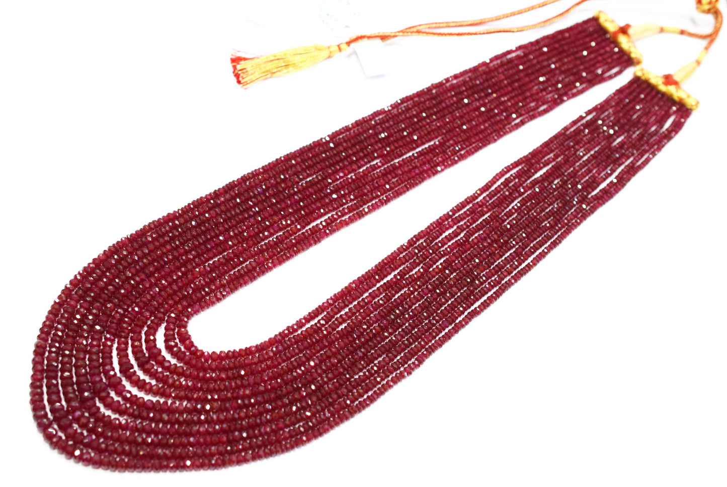 Natural Longido Ruby Faceted Rondelle Shape Necklace , Longido Ruby 11 Line Necklace 20 - 27 Inches Long With Adjustable Tussle , 3 - 6 mm , N-01