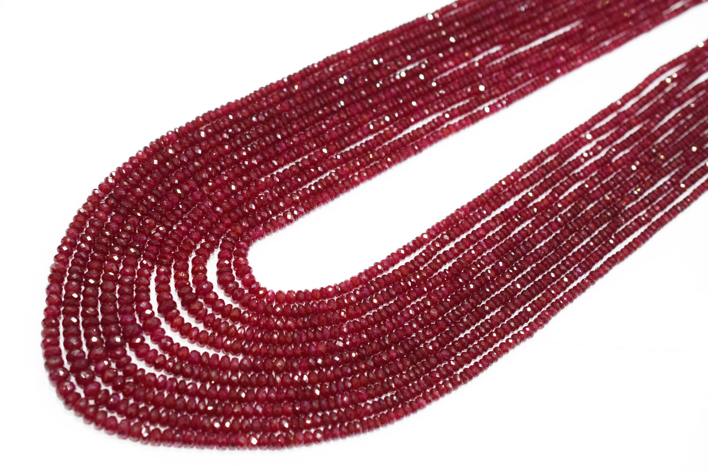 Natural Longido Ruby Faceted Rondelle Shape Necklace , Longido Ruby 11 Line Necklace 20 - 27 Inches Long With Adjustable Tussle , 3 - 6 mm , N-01