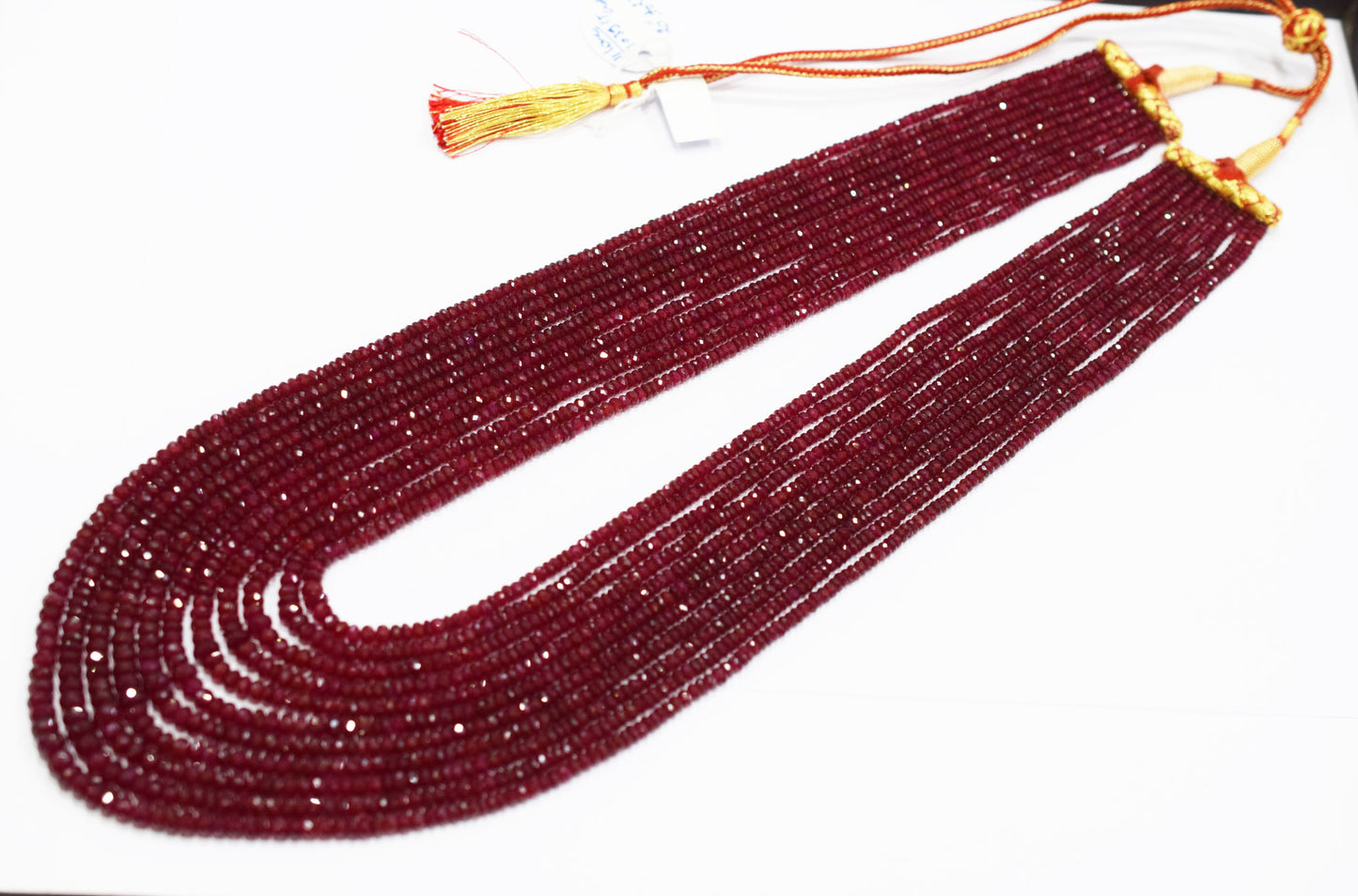 Natural Longido Ruby Faceted Rondelle Shape Necklace , Longido Ruby 11 Line Necklace 20 - 27 Inches Long With Adjustable Tussle , 3 - 6 mm , N-01