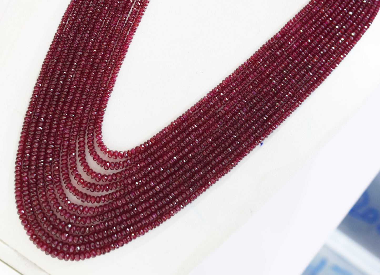 Natural Longido Ruby Faceted Rondelle Shape Necklace , Longido Ruby 11 Line Necklace 20 - 27 Inches Long With Adjustable Tussle , 3 - 6 mm , N-01