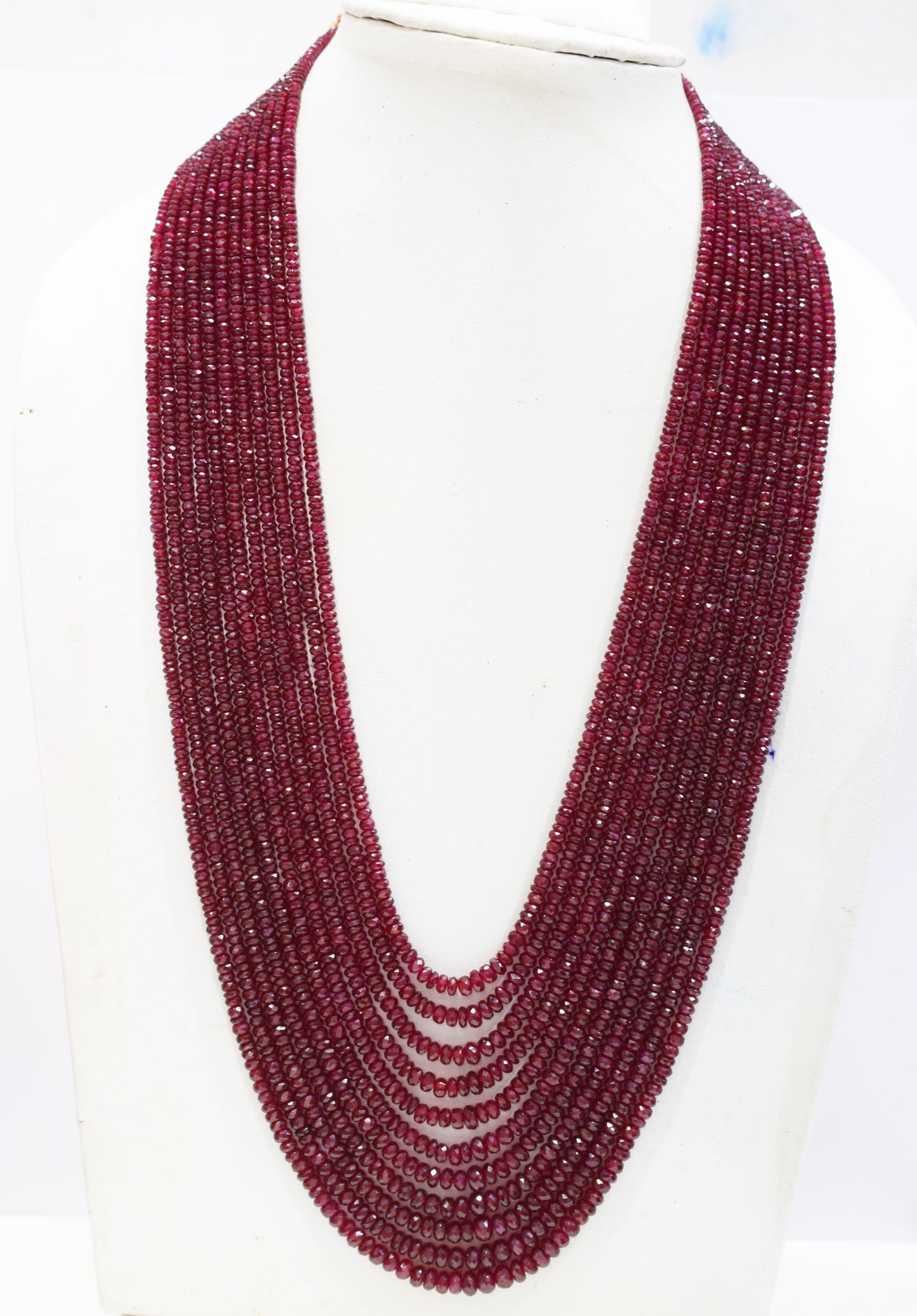 Natural Longido Ruby Faceted Rondelle Shape Necklace , Longido Ruby 11 Line Necklace 20 - 27 Inches Long With Adjustable Tussle , 3 - 6 mm , N-01