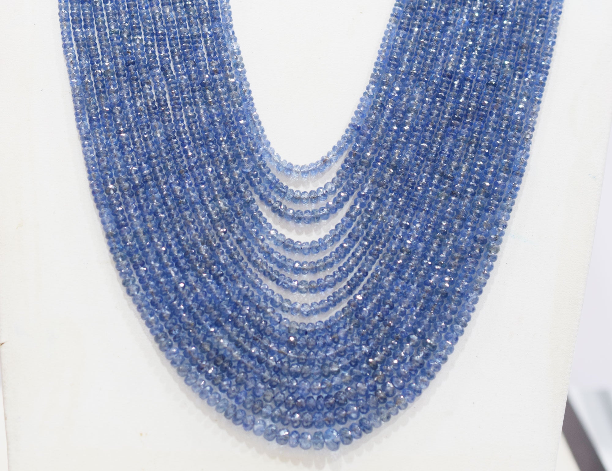 Natural Blue Sapphire Faceted Rondelle Shape Necklace , Blue Sapphire 15 Line Necklace 18 - 25 Inches Long With Adjustable Tussle , 2.75 - 6.50 mm , N-02