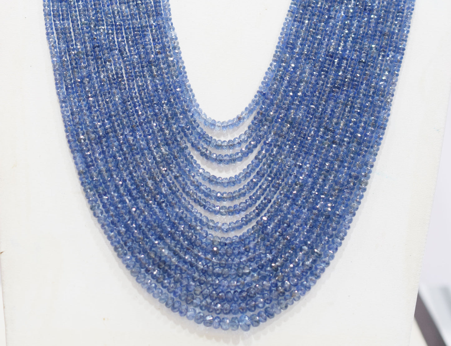 Natural Blue Sapphire Faceted Rondelle Shape Necklace , Blue Sapphire 15 Line Necklace 18 - 25 Inches Long With Adjustable Tussle , 2.75 - 6.50 mm , N-02