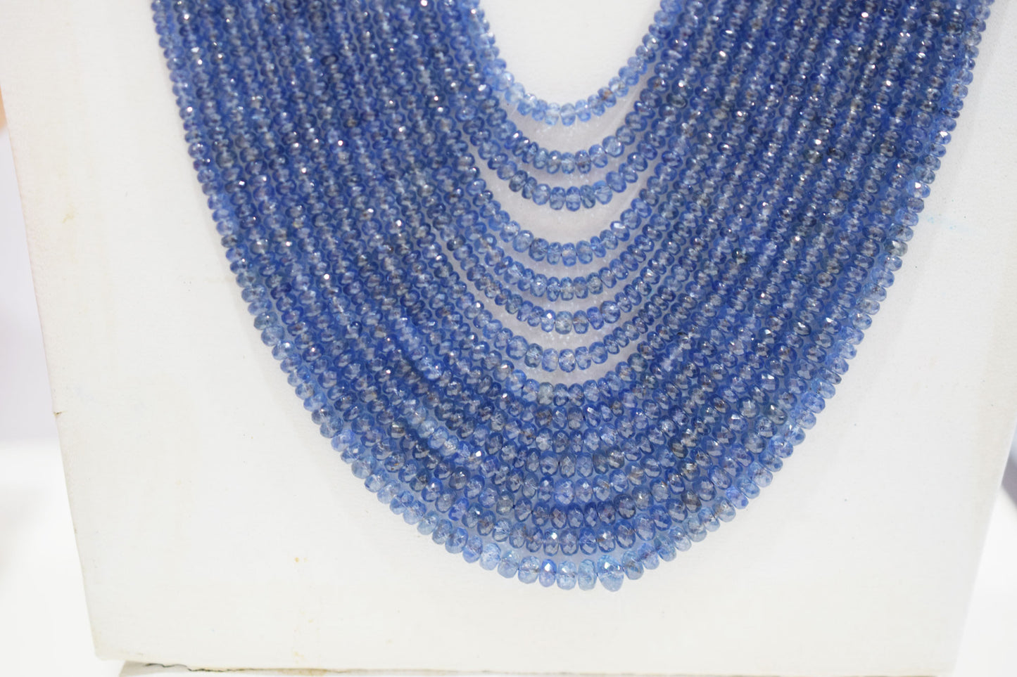 Natural Blue Sapphire Faceted Rondelle Shape Necklace , Blue Sapphire 15 Line Necklace 18 - 25 Inches Long With Adjustable Tussle , 2.75 - 6.50 mm , N-02