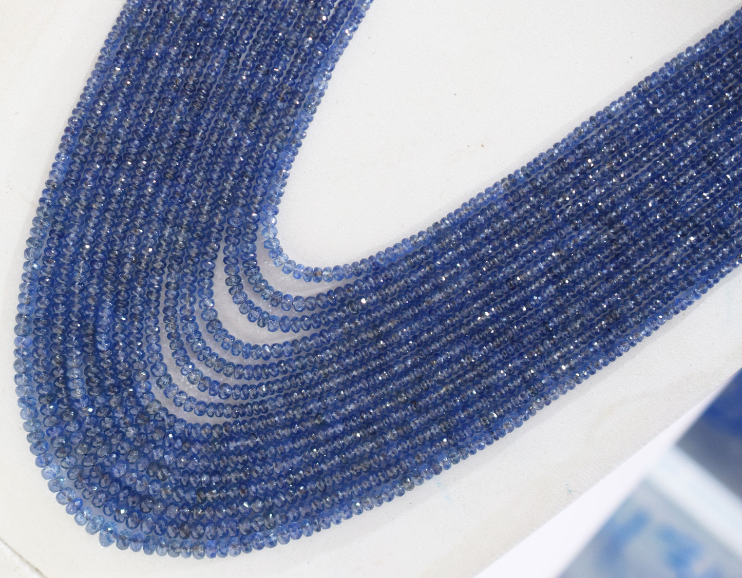 Natural Blue Sapphire Faceted Rondelle Shape Necklace , Blue Sapphire 15 Line Necklace 18 - 25 Inches Long With Adjustable Tussle , 2.75 - 6.50 mm , N-02