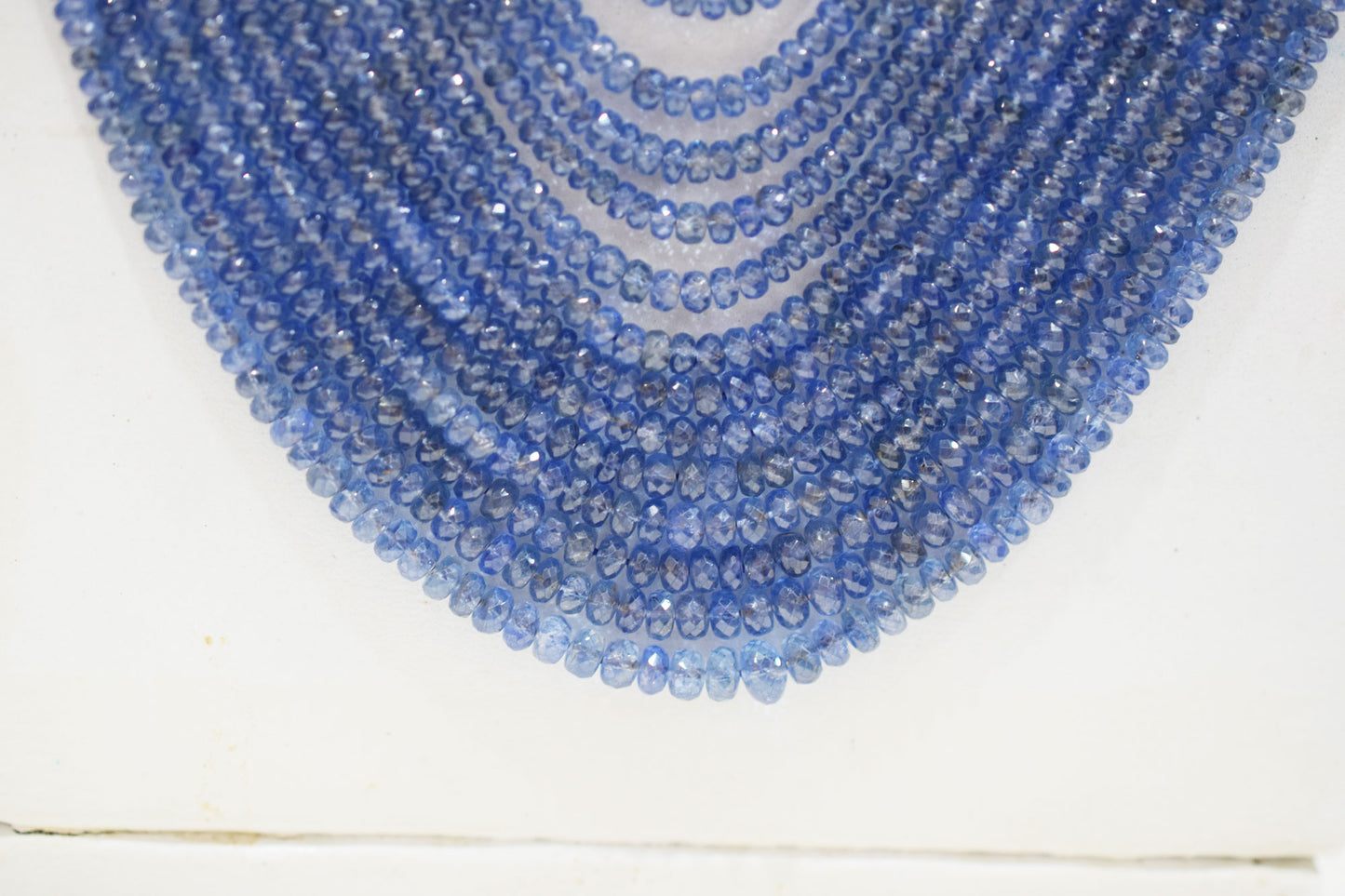 Natural Blue Sapphire Faceted Rondelle Shape Necklace , Blue Sapphire 15 Line Necklace 18 - 25 Inches Long With Adjustable Tussle , 2.75 - 6.50 mm , N-02