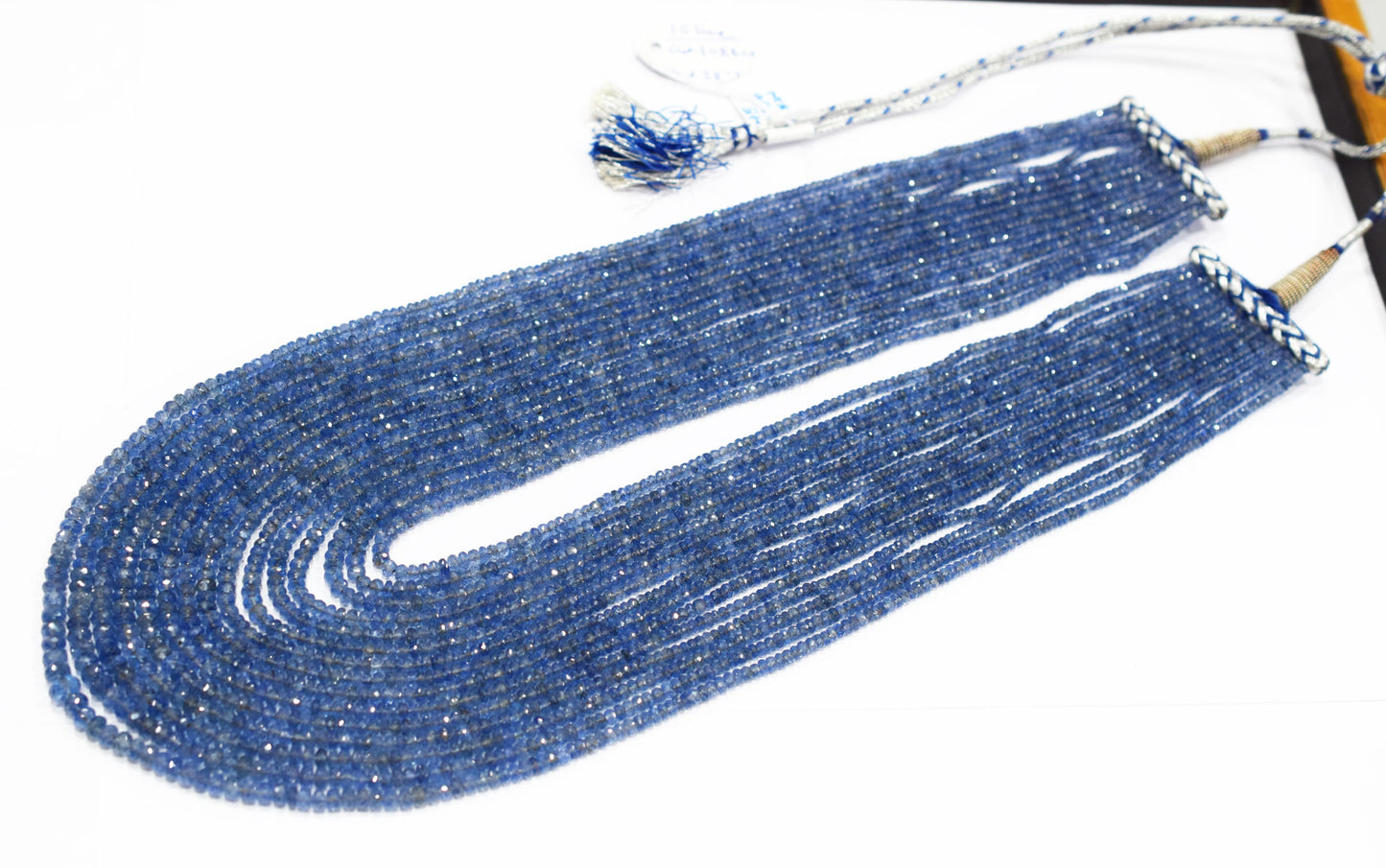Natural Blue Sapphire Faceted Rondelle Shape Necklace , Blue Sapphire 15 Line Necklace 18 - 25 Inches Long With Adjustable Tussle , 2.75 - 6.50 mm , N-02