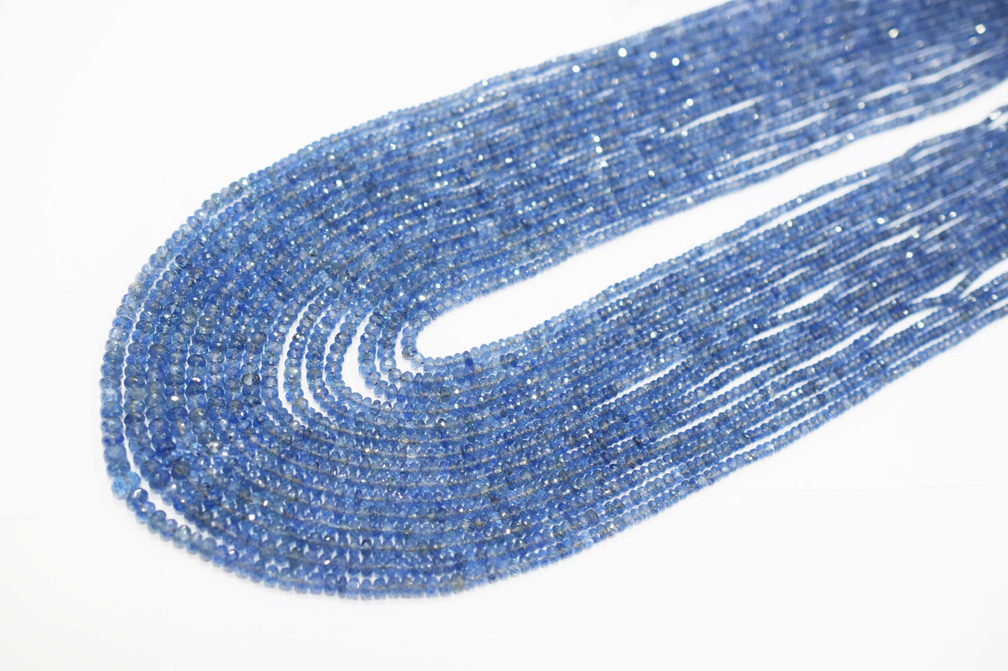 Natural Blue Sapphire Faceted Rondelle Shape Necklace , Blue Sapphire 15 Line Necklace 18 - 25 Inches Long With Adjustable Tussle , 2.75 - 6.50 mm , N-02