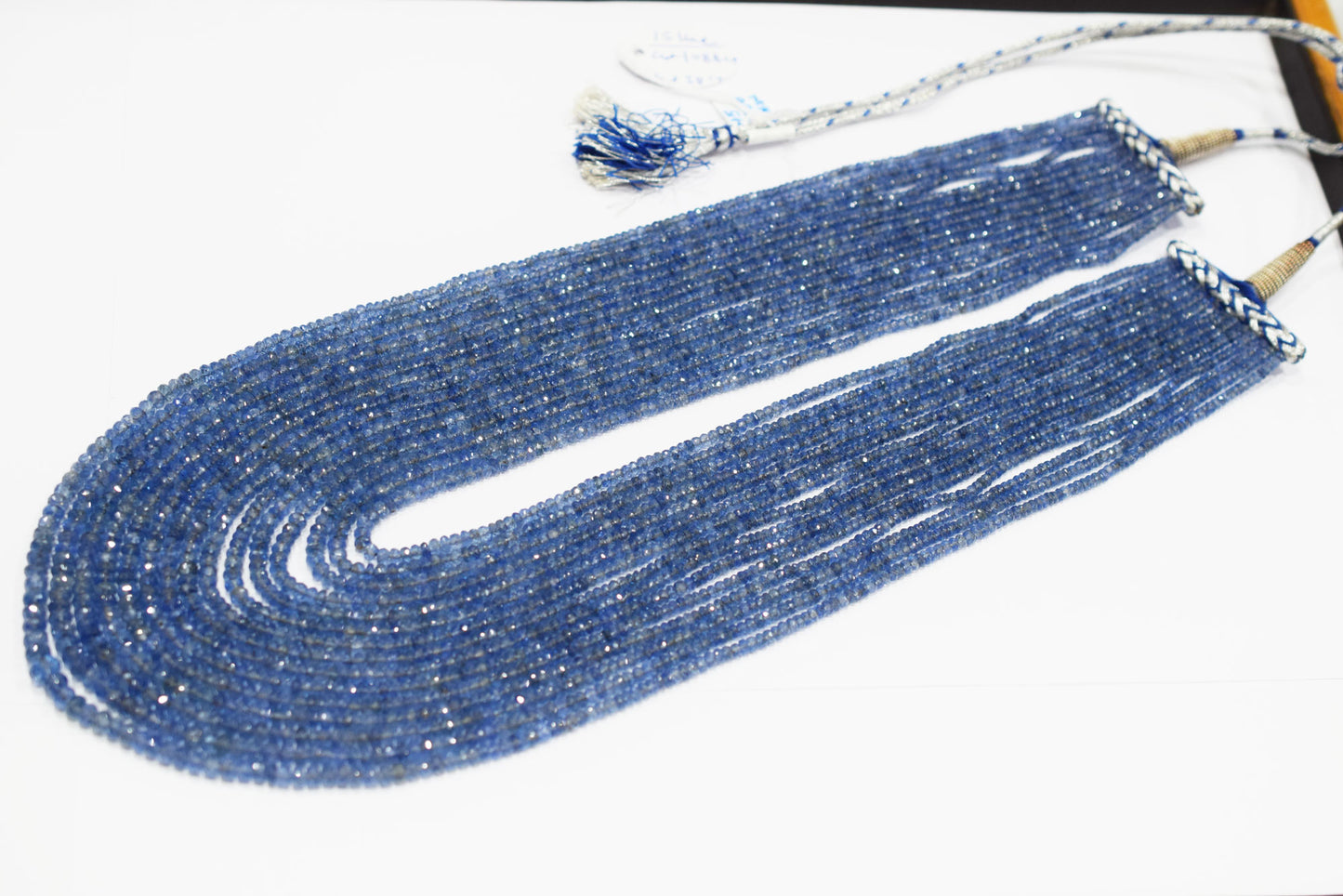 Natural Blue Sapphire Faceted Rondelle Shape Necklace , Blue Sapphire 15 Line Necklace 18 - 25 Inches Long With Adjustable Tussle , 2.75 - 6.50 mm , N-02