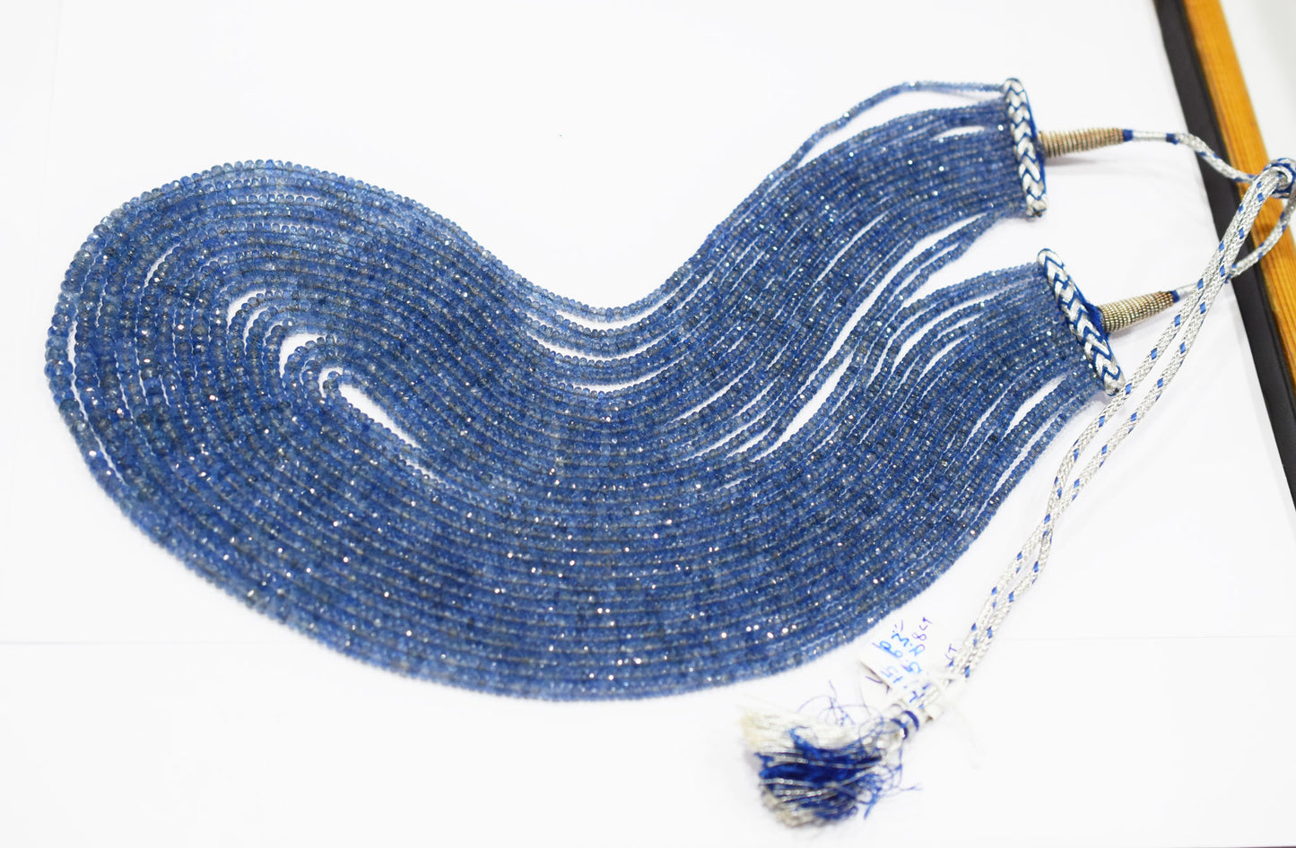 Natural Blue Sapphire Faceted Rondelle Shape Necklace , Blue Sapphire 15 Line Necklace 18 - 25 Inches Long With Adjustable Tussle , 2.75 - 6.50 mm , N-02