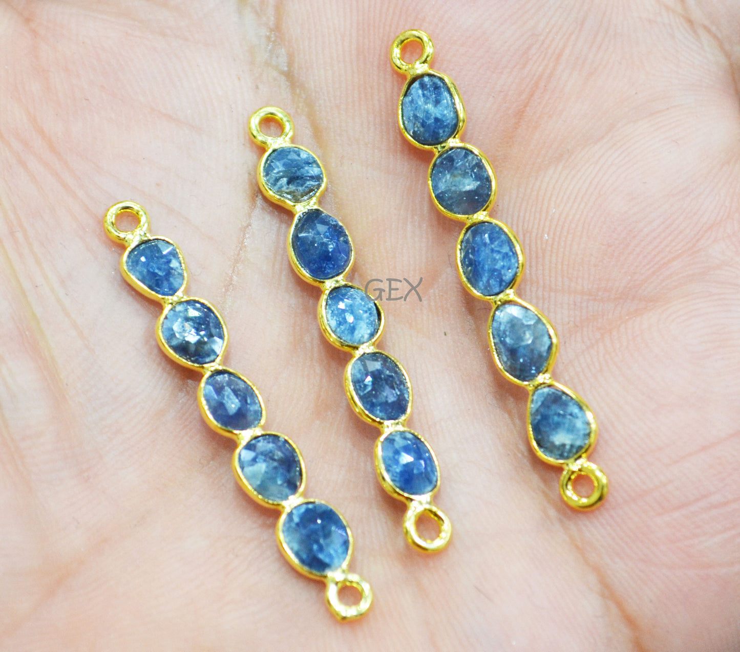 Blue Sapphire Faceted Bar Connector , Blue Sapphire Double Bail Bezel Charm Connector , Sold By Piece , 39 - 45 mm , R-003