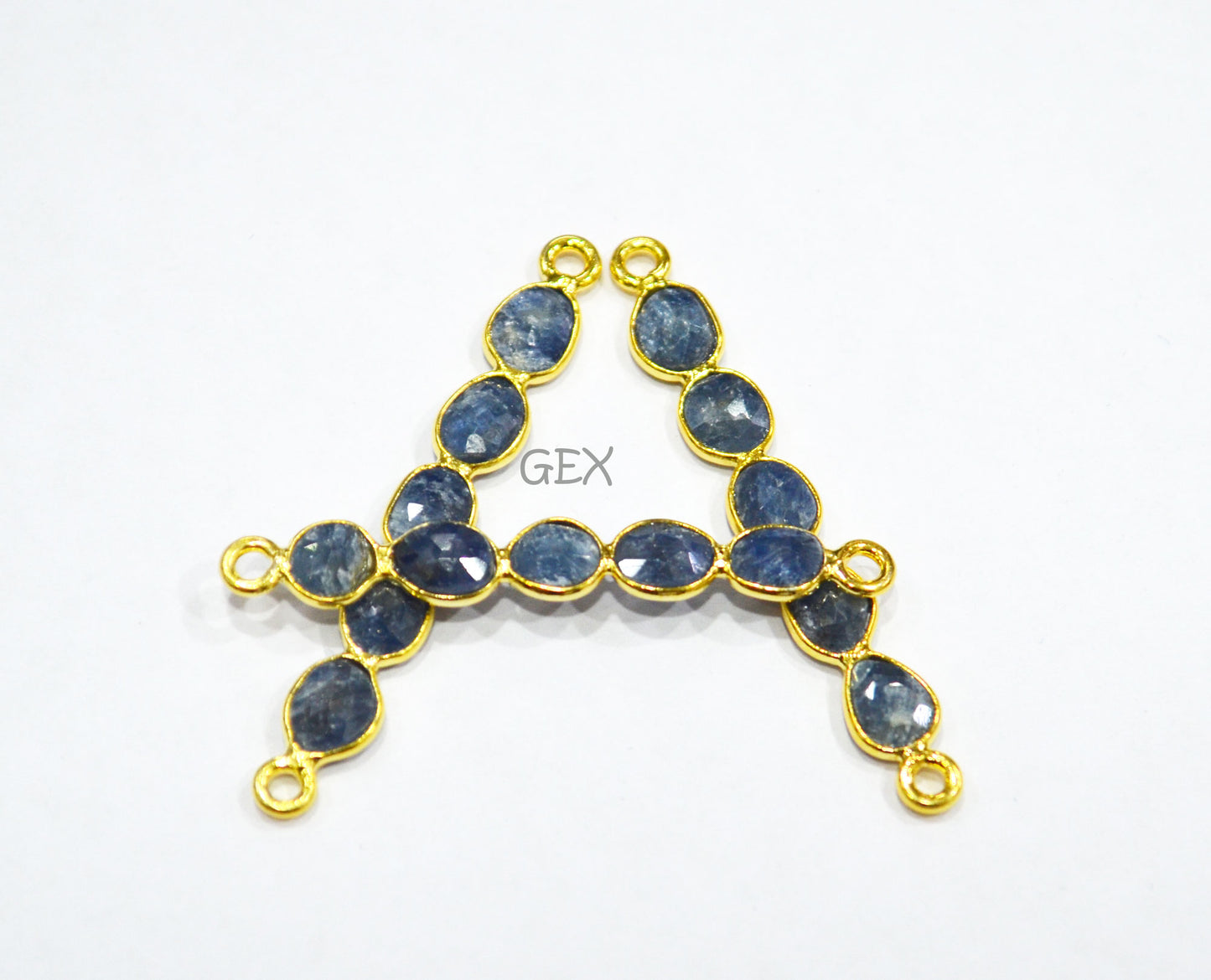 Blue Sapphire Faceted Bar Connector , Blue Sapphire Double Bail Bezel Charm Connector , Sold By Piece , 39 - 45 mm , R-003