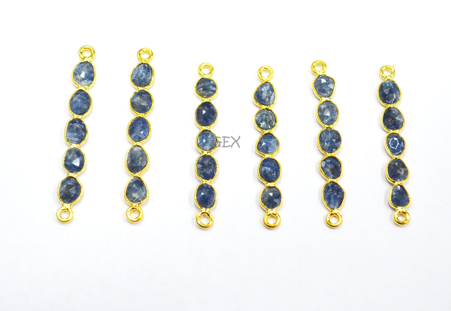 Blue Sapphire Faceted Bar Connector , Blue Sapphire Double Bail Bezel Charm Connector , Sold By Piece , 39 - 45 mm , R-003