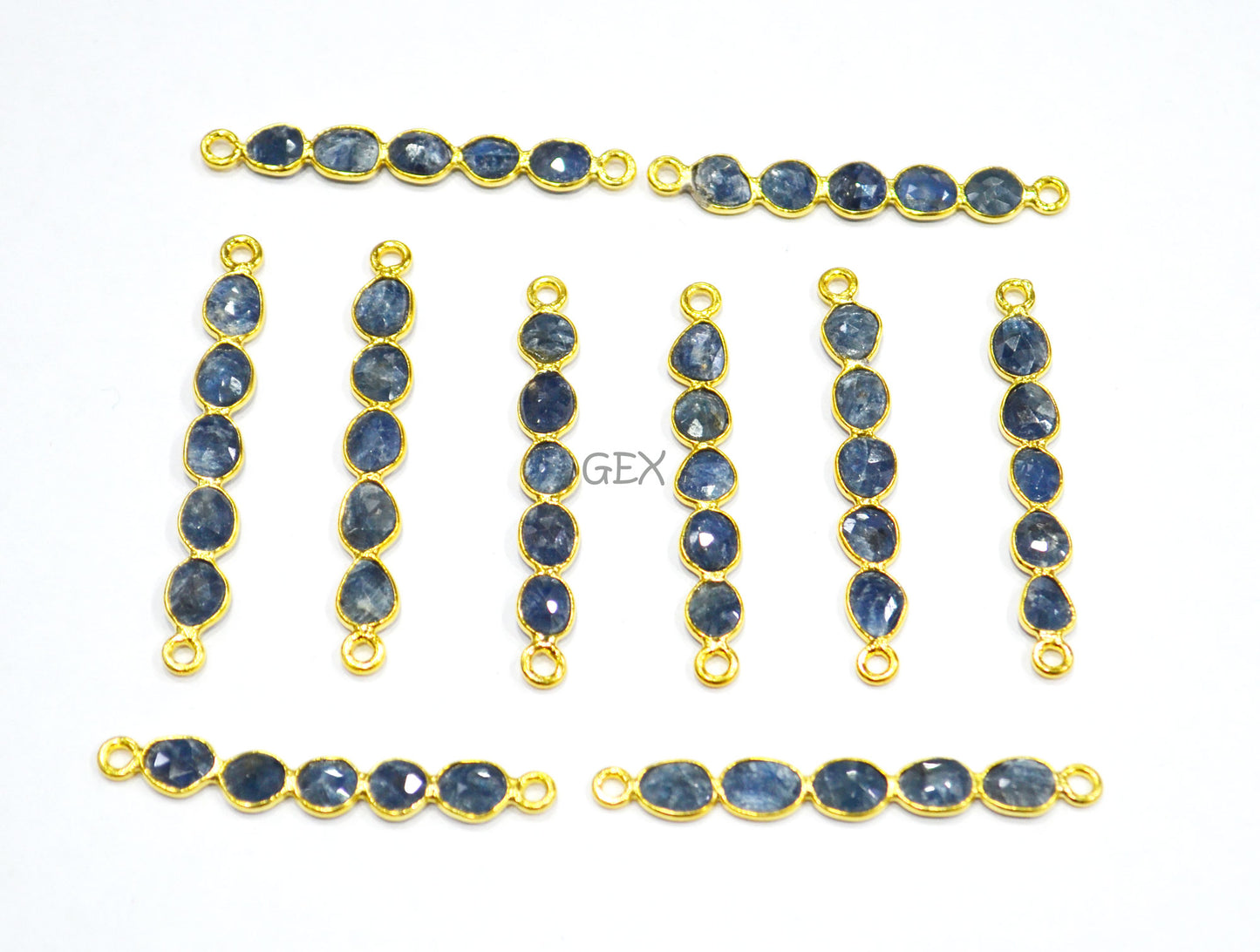 Blue Sapphire Faceted Bar Connector , Blue Sapphire Double Bail Bezel Charm Connector , Sold By Piece , 39 - 45 mm , R-003
