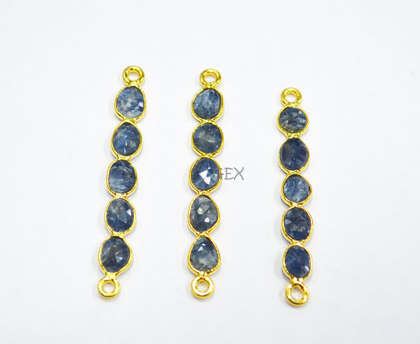 Blue Sapphire Faceted Bar Connector , Blue Sapphire Double Bail Bezel Charm Connector , Sold By Piece , 39 - 45 mm , R-003
