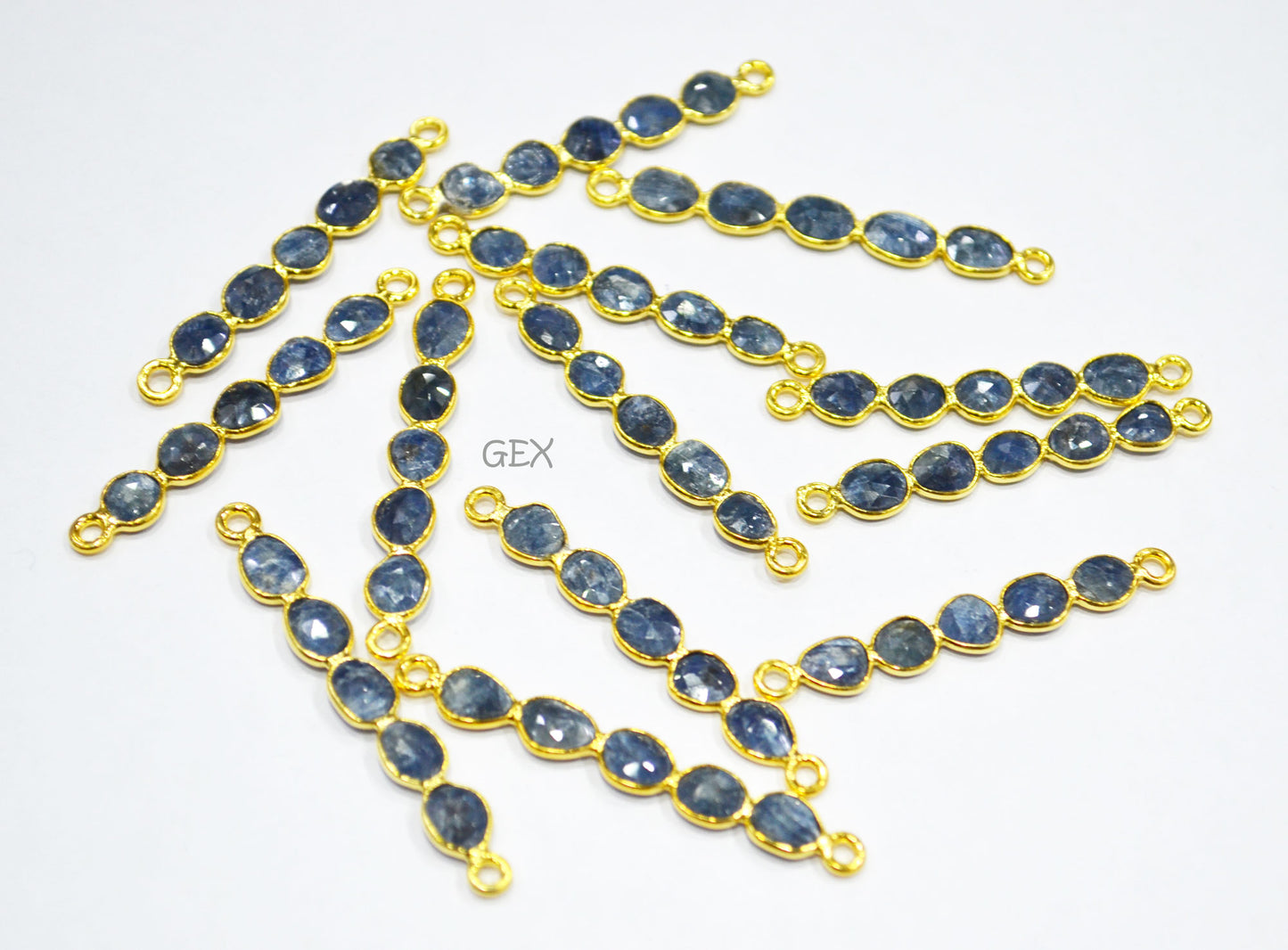 Blue Sapphire Faceted Bar Connector , Blue Sapphire Double Bail Bezel Charm Connector , Sold By Piece , 39 - 45 mm , R-003