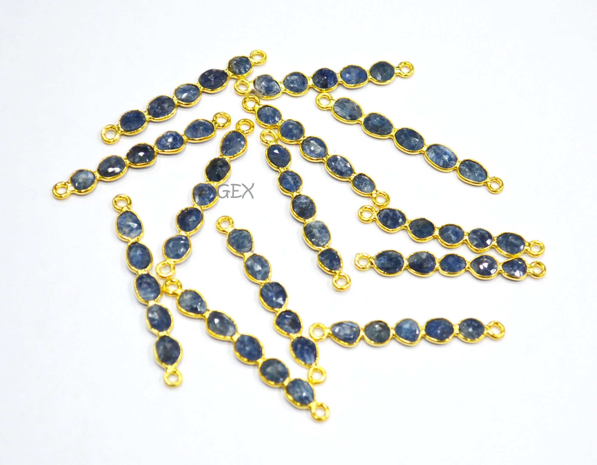 Blue Sapphire Faceted Bar Connector , Blue Sapphire Double Bail Bezel Charm Connector , Sold By Piece , 39 - 45 mm , R-003