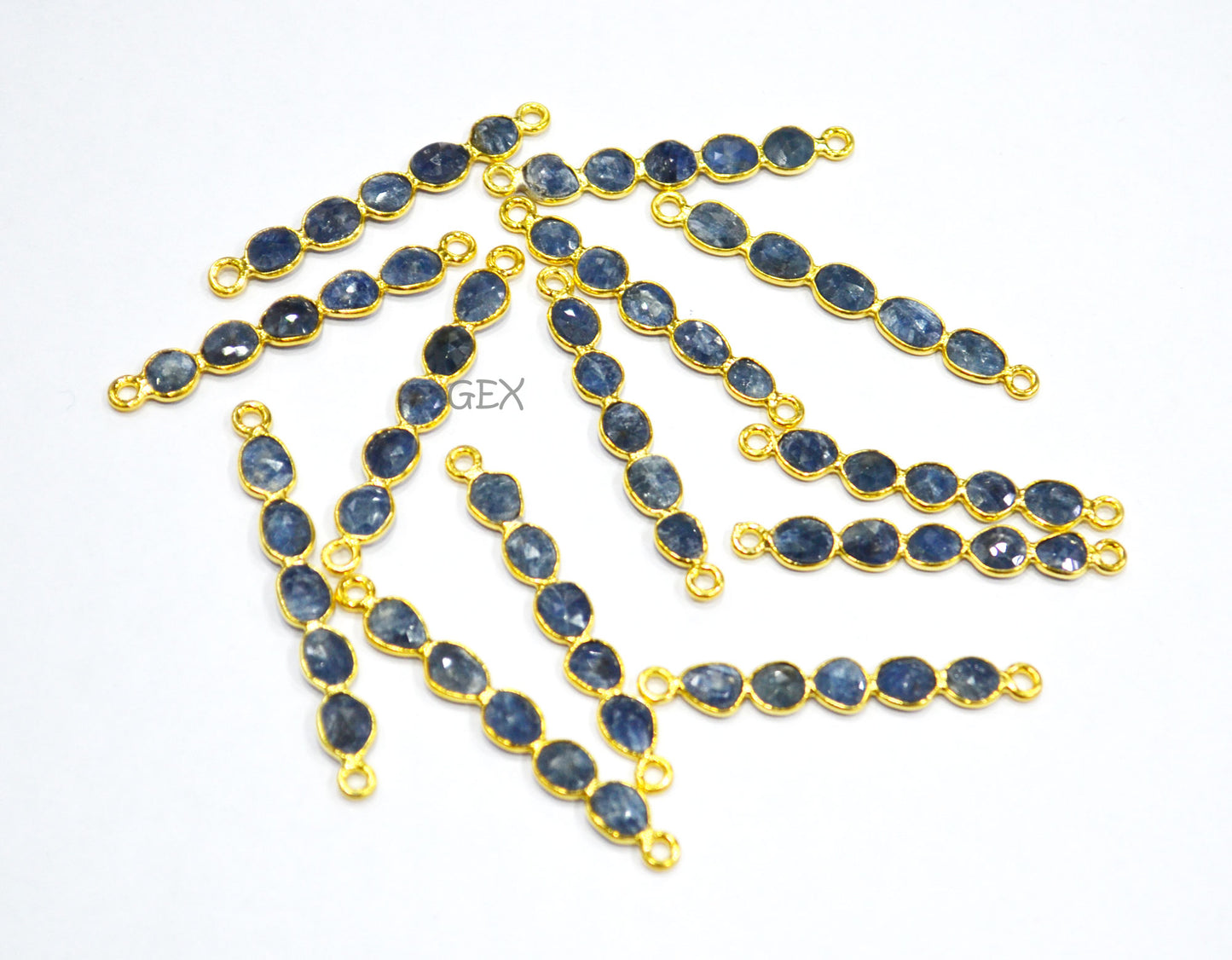 Blue Sapphire Faceted Bar Connector , Blue Sapphire Double Bail Bezel Charm Connector , Sold By Piece , 39 - 45 mm , R-003