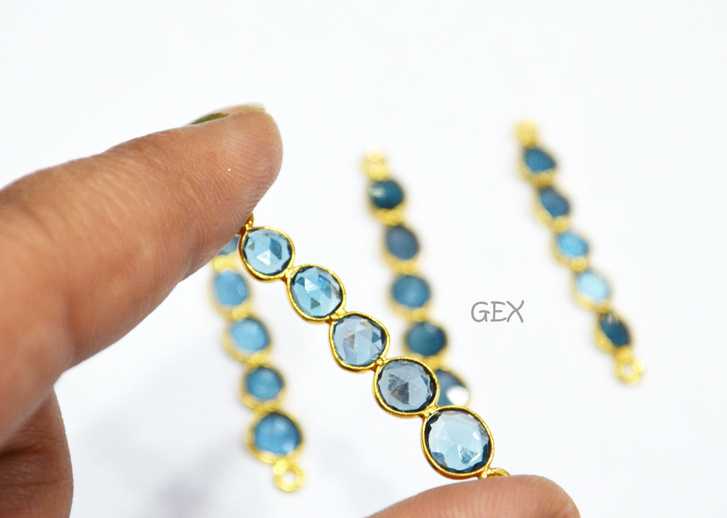 Natural London Blue Topaz Faceted Bar Connector , Natural London Blue Topaz Double Bail Bezel Charm Connector , Sold By Piece , 40 - 45 mm , R-004