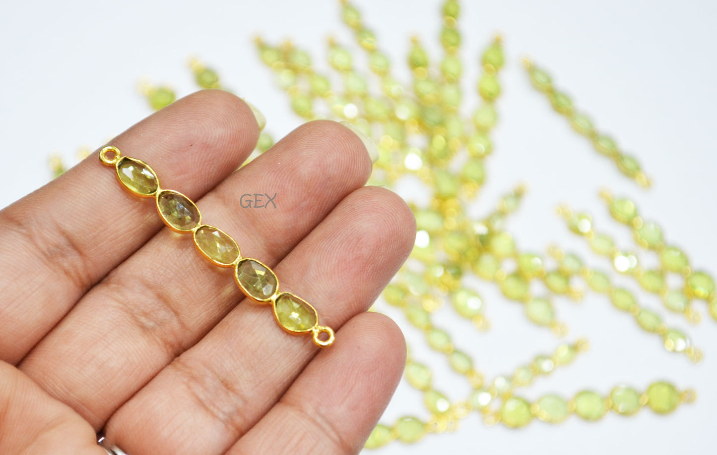 Natural Peridot Faceted Bar Connector , Natural Peridot Double Bail Bezel Charm Connector , Sold By Piece , 35 - 52 mm , R-005