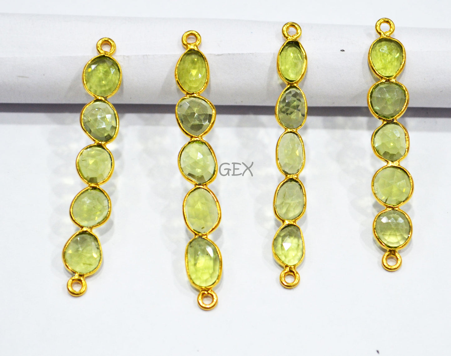 Natural Peridot Faceted Bar Connector , Natural Peridot Double Bail Bezel Charm Connector , Sold By Piece , 35 - 52 mm , R-005