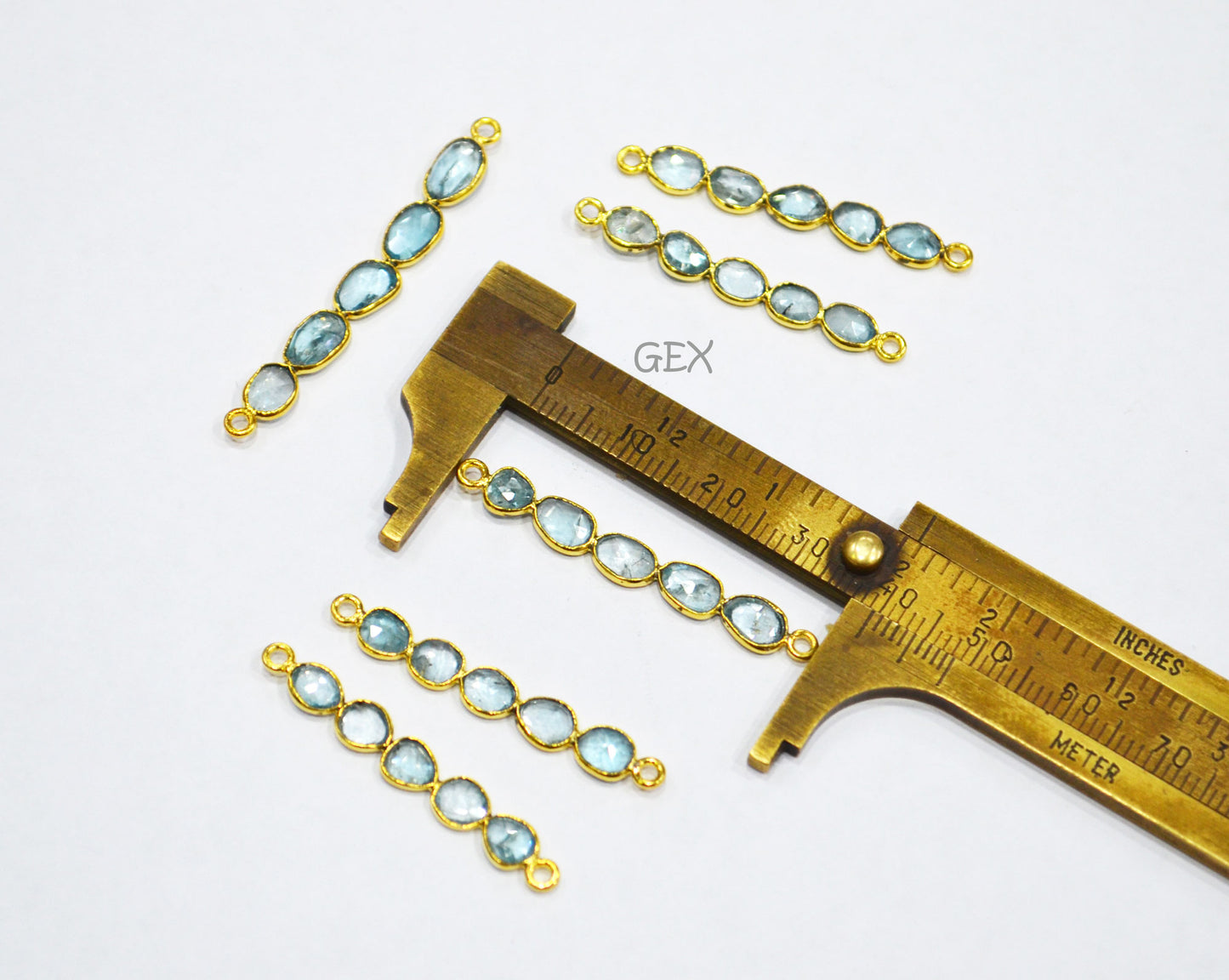 Natural Blue Zircon Faceted Bar Connector , Natural Blue Zircon Double Bail Bezel Charm Connector , Sold By Piece , 33 - 45 mm , R-006