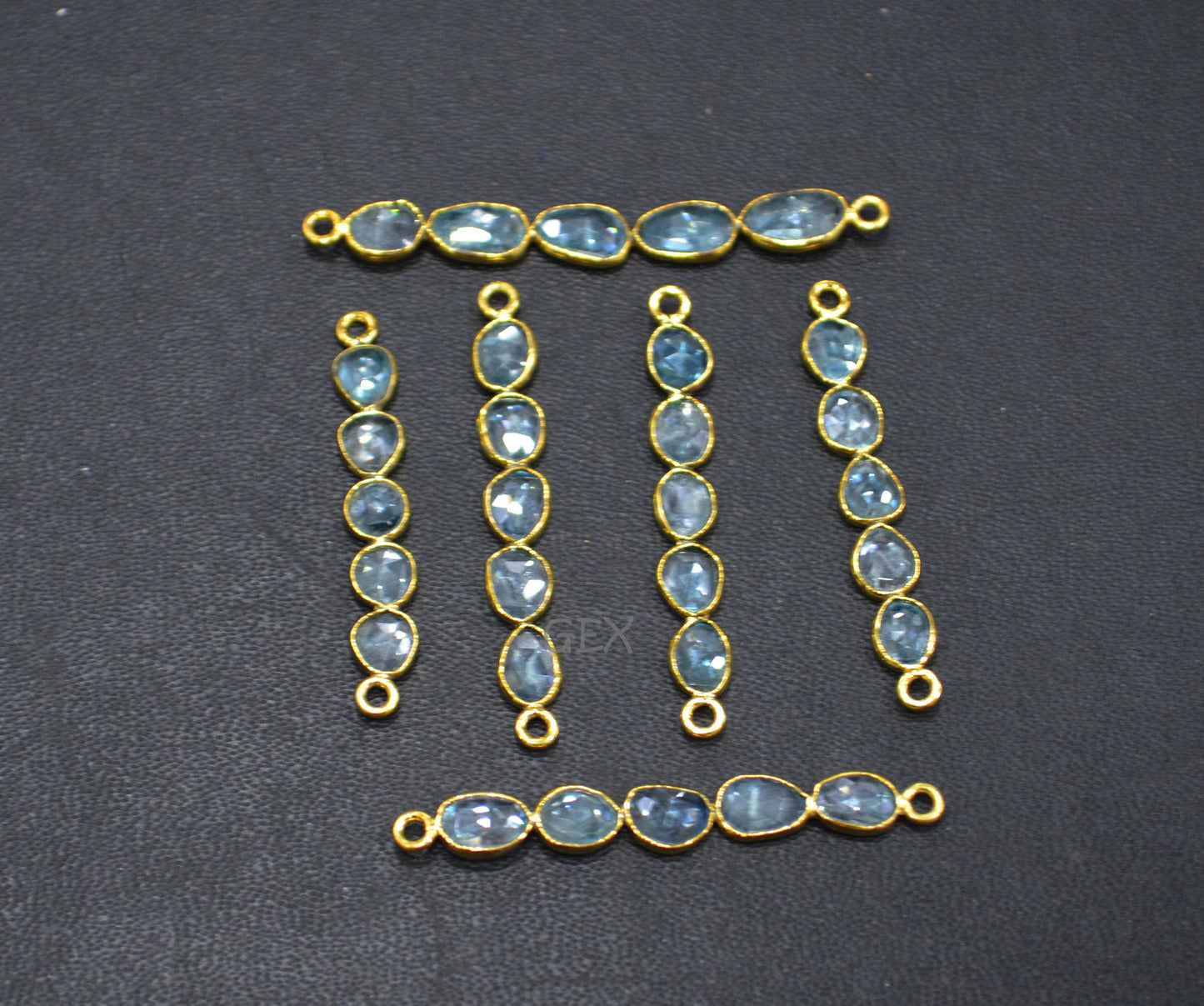 Natural Blue Zircon Faceted Bar Connector , Natural Blue Zircon Double Bail Bezel Charm Connector , Sold By Piece , 33 - 45 mm , R-006