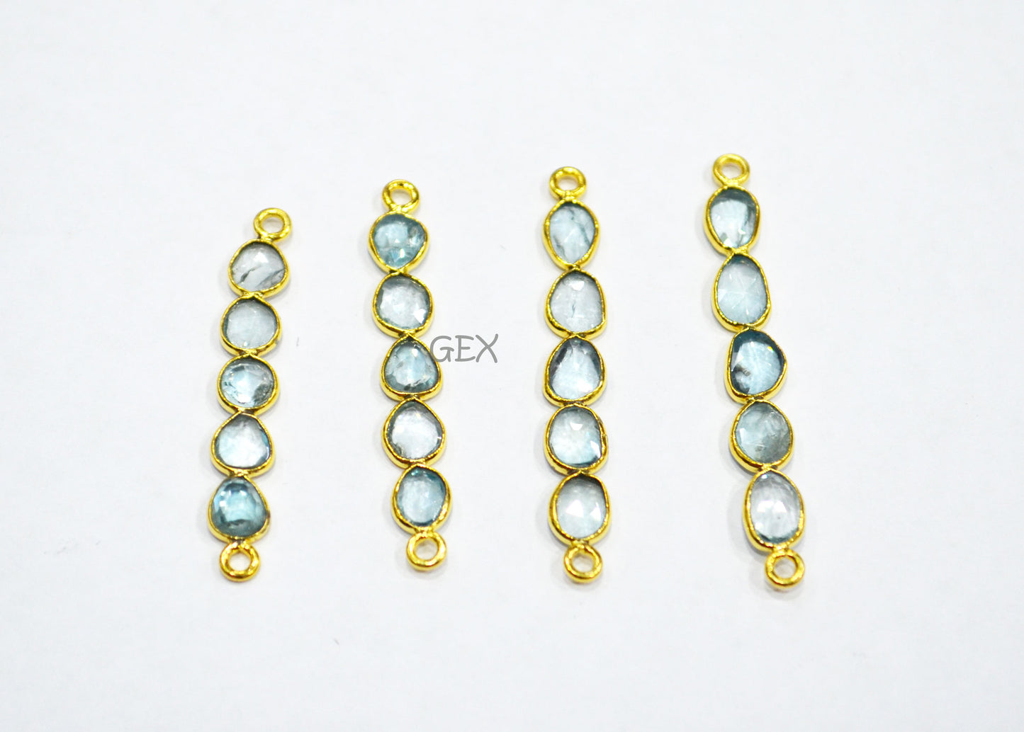 Natural Blue Zircon Faceted Bar Connector , Natural Blue Zircon Double Bail Bezel Charm Connector , Sold By Piece , 33 - 45 mm , R-006