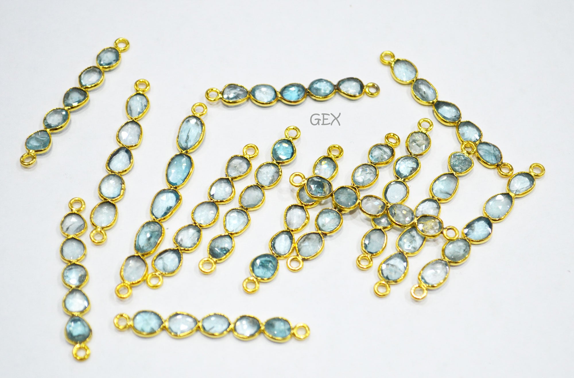 Natural Blue Zircon Faceted Bar Connector , Natural Blue Zircon Double Bail Bezel Charm Connector , Sold By Piece , 33 - 45 mm , R-006