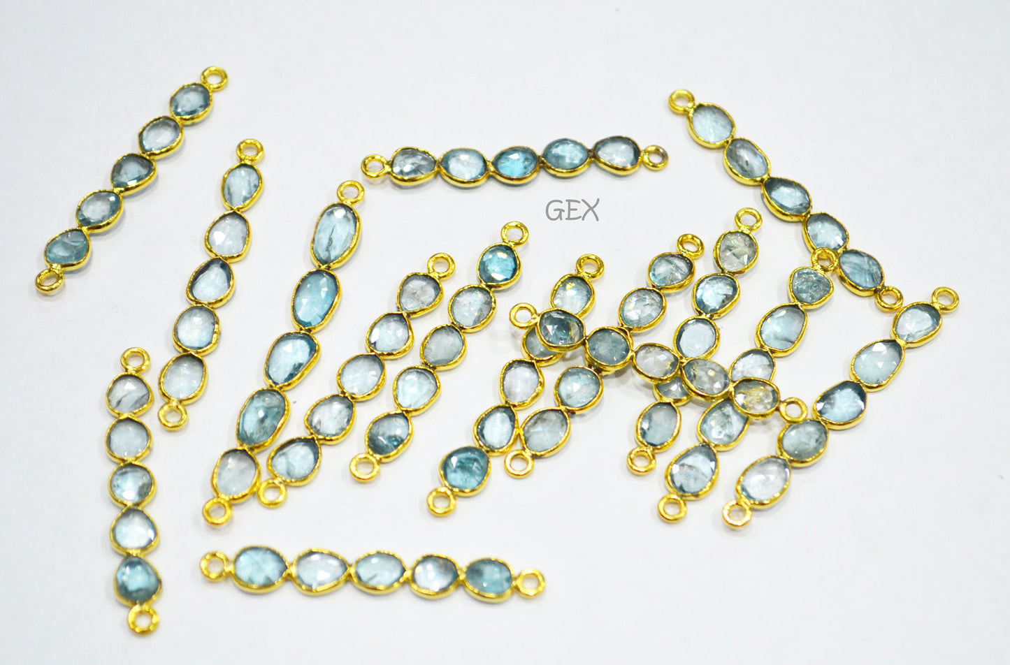 Natural Blue Zircon Faceted Bar Connector , Natural Blue Zircon Double Bail Bezel Charm Connector , Sold By Piece , 33 - 45 mm , R-006