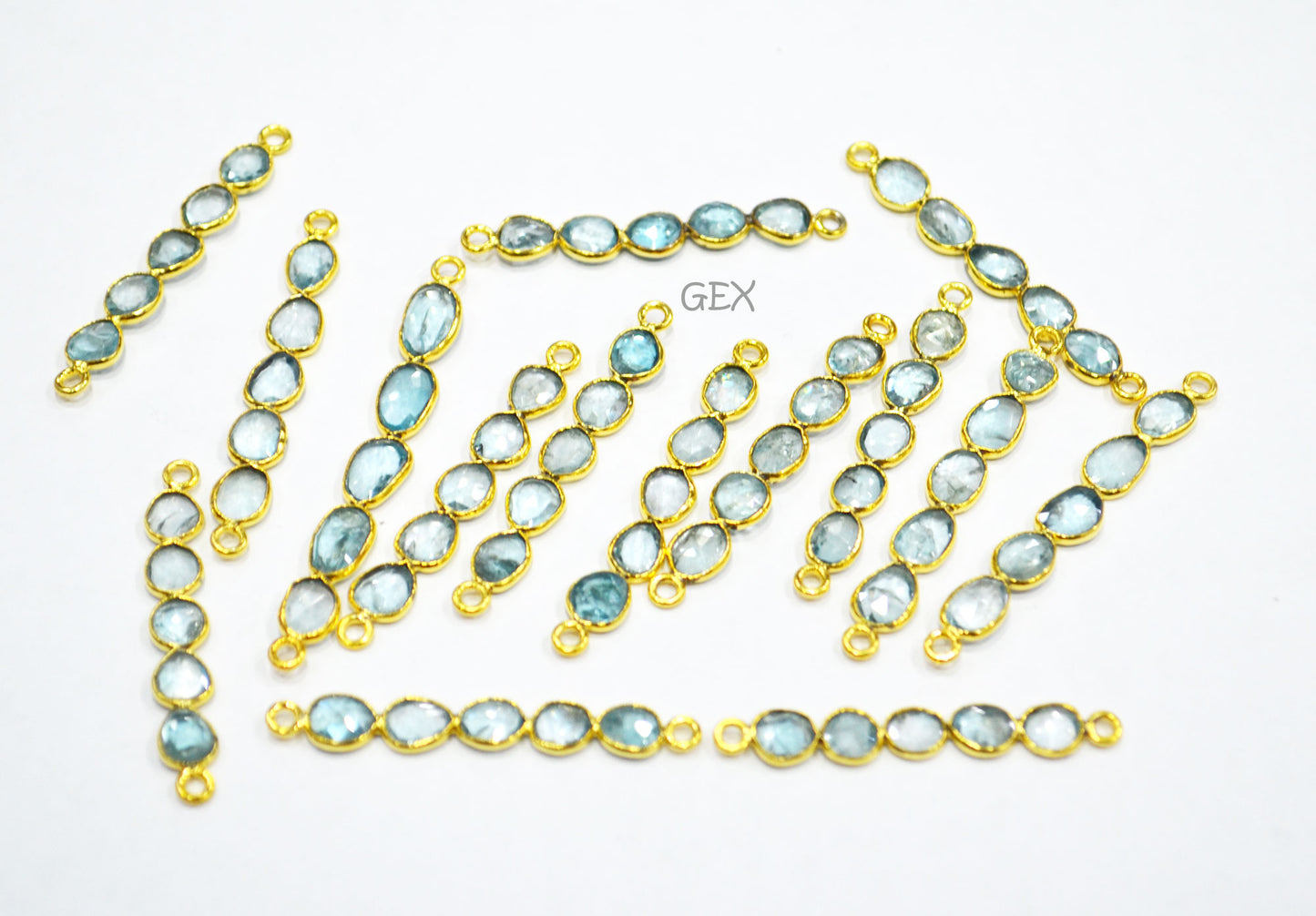 Natural Blue Zircon Faceted Bar Connector , Natural Blue Zircon Double Bail Bezel Charm Connector , Sold By Piece , 33 - 45 mm , R-006