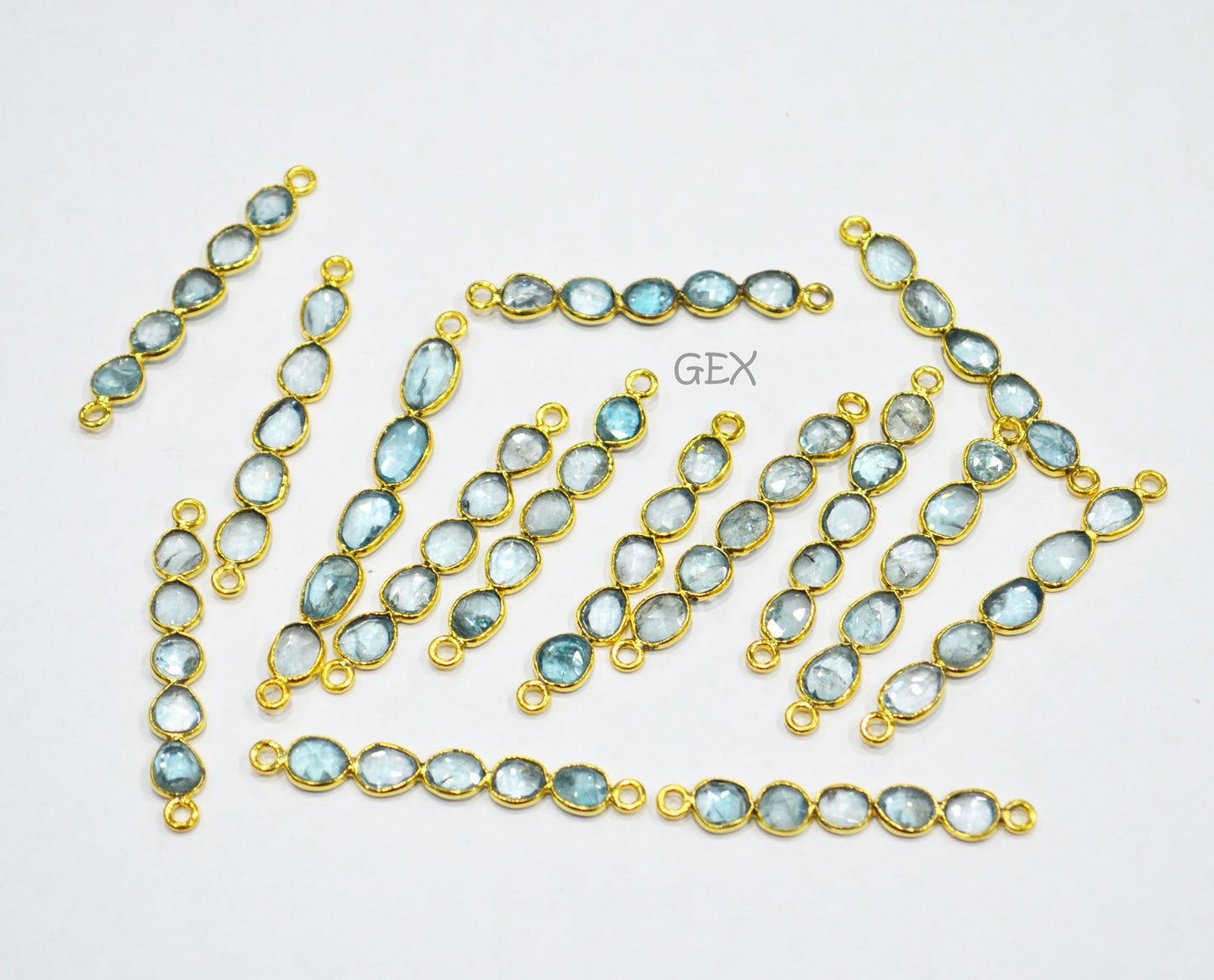 Natural Blue Zircon Faceted Bar Connector , Natural Blue Zircon Double Bail Bezel Charm Connector , Sold By Piece , 33 - 45 mm , R-006