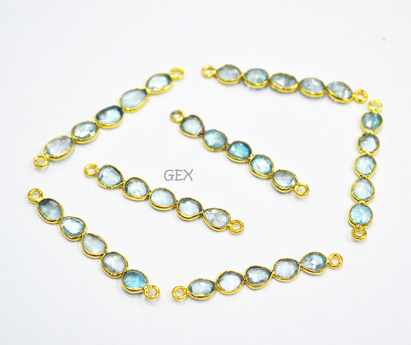 Natural Blue Zircon Faceted Bar Connector , Natural Blue Zircon Double Bail Bezel Charm Connector , Sold By Piece , 33 - 45 mm , R-006