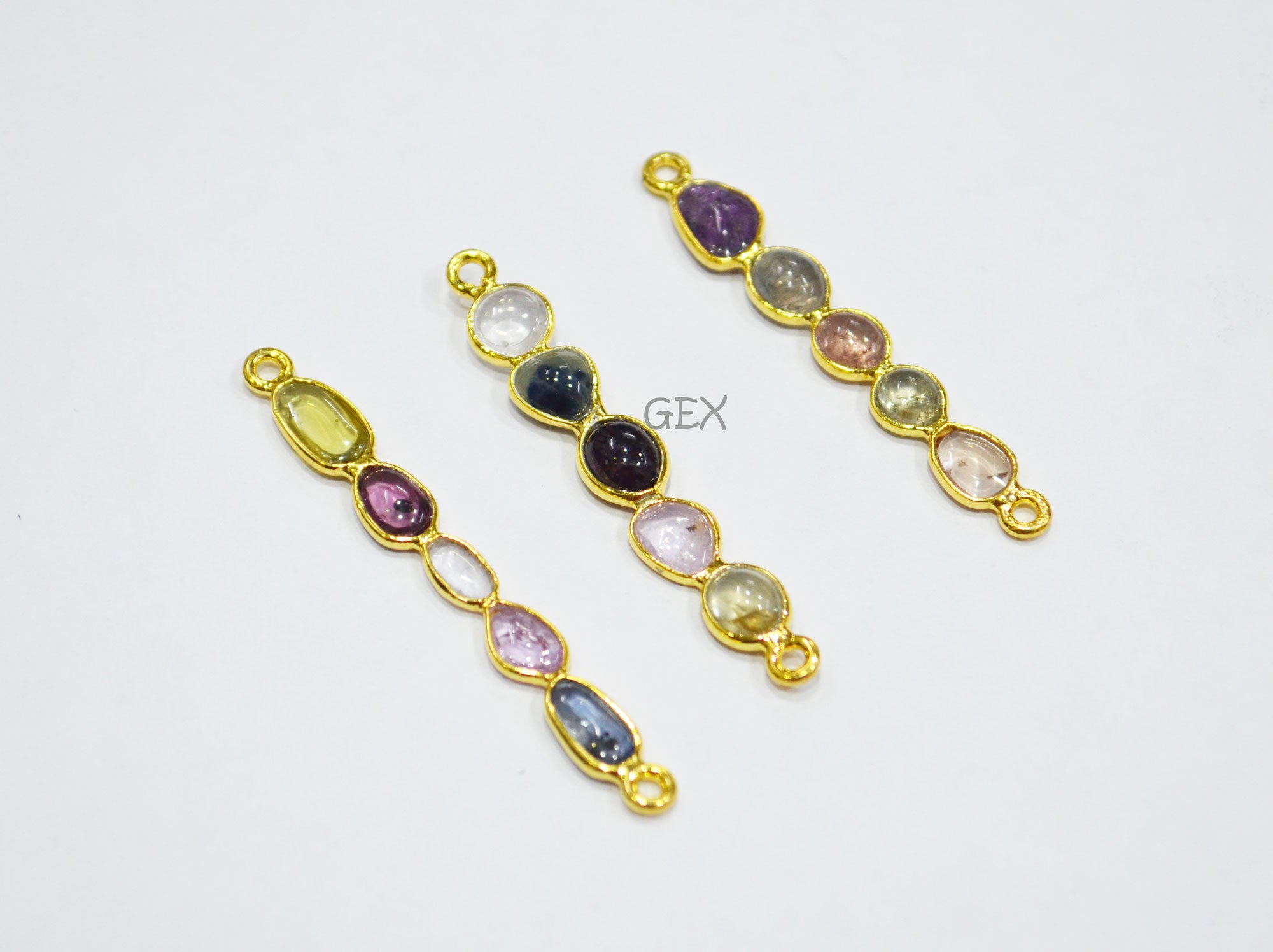 Natural Multi Sapphire Smooth Bar Connector , Natural Multi Sapphire Double Bail Bezel Charm Connector , Sold By Piece , 37 - 43 mm , R-007