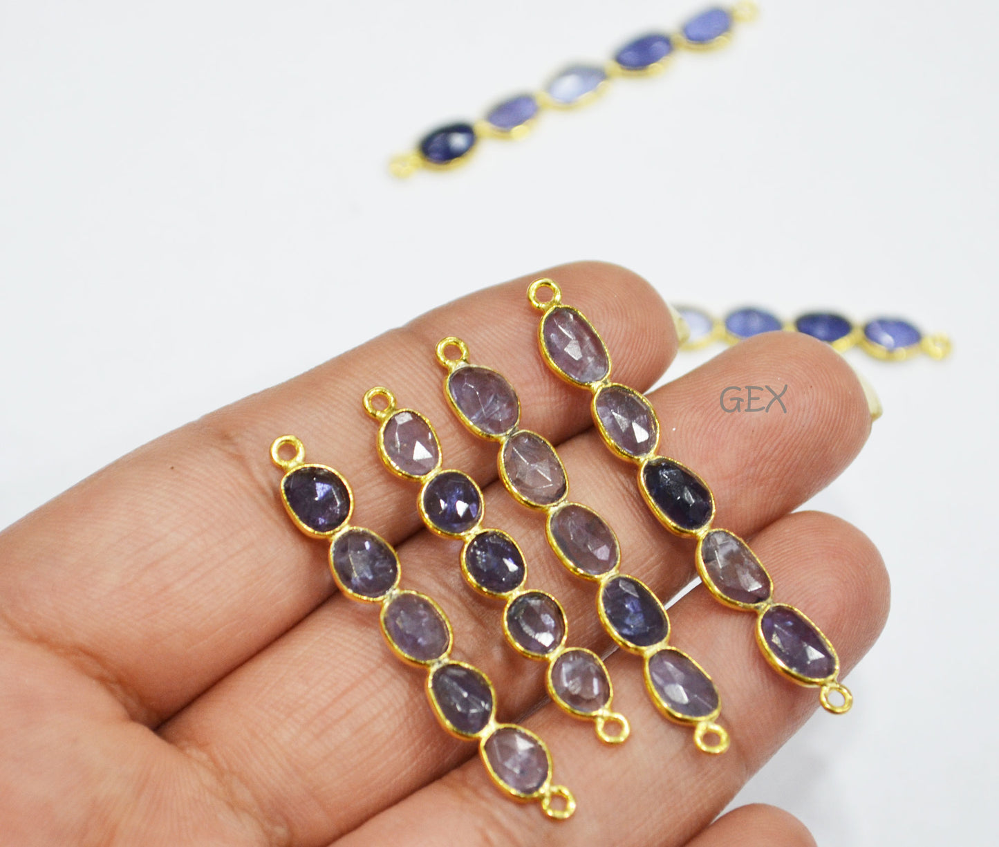 Natural Iolite Faceted Bar Connector , Natural Iolite Double Bail Bezel Charm Connector , Sold By Piece , 36 - 47 mm , R-008